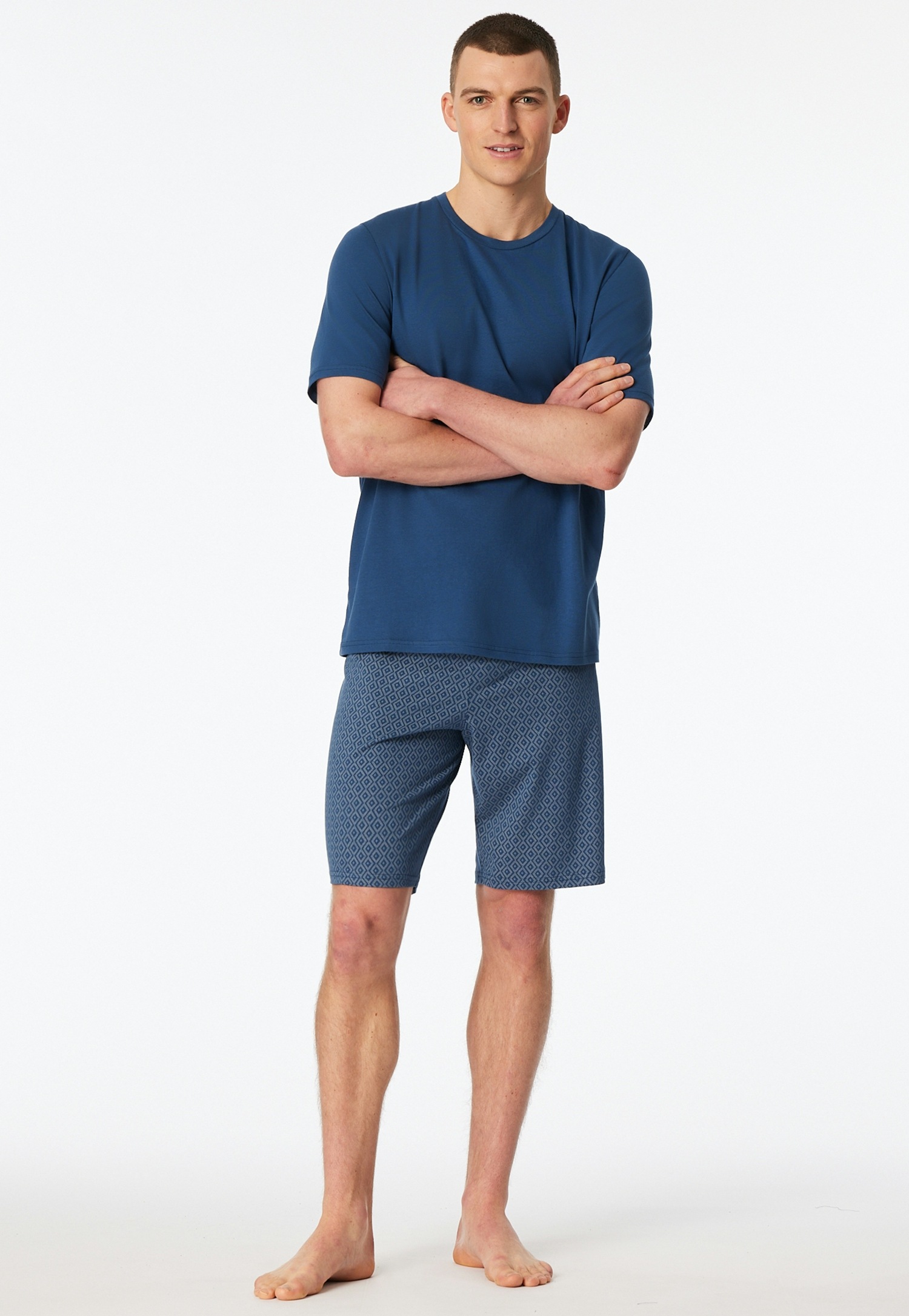 Schiesser Pyjama »Casual Essentials« 0, 2 mit unifarbenem Oberteil und gemusterter Hose