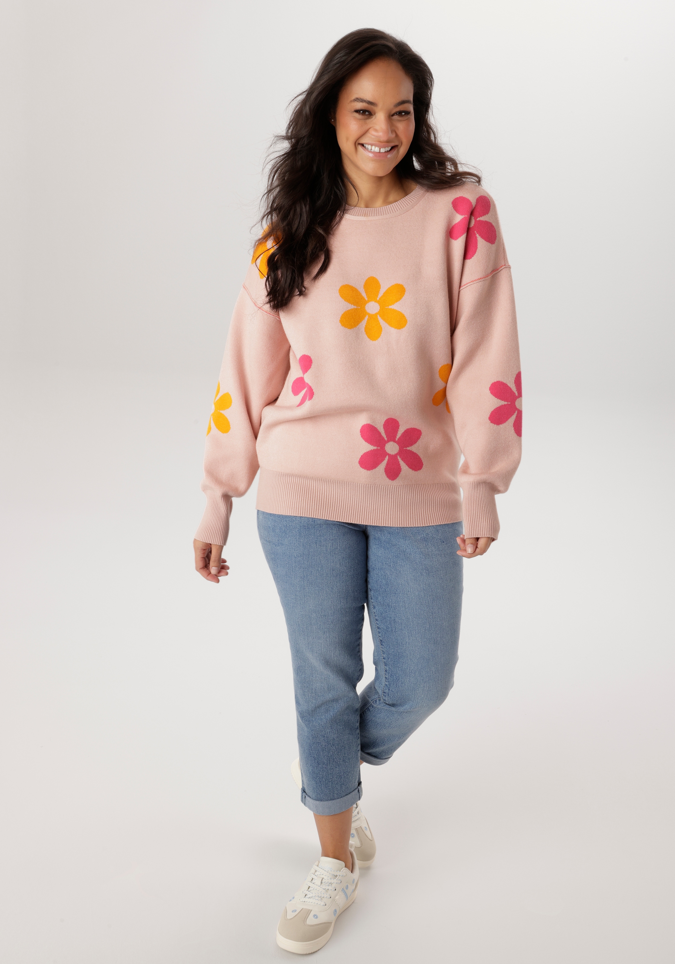 Aniston PLUS Strickpullover mit eingestricktem Blumenmuster