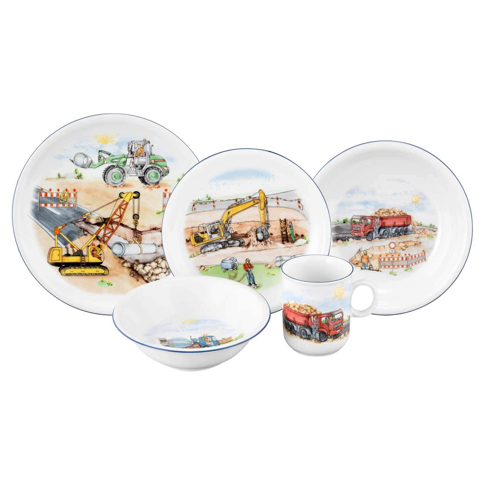 SELTMANN WEIDEN Kindergeschirr-Set "Kindergeschirr Set Compact Auf der Baustelle 5er Set bunt", 5, bunt, Geschirr-Sets, Spülmaschinengeeignet,