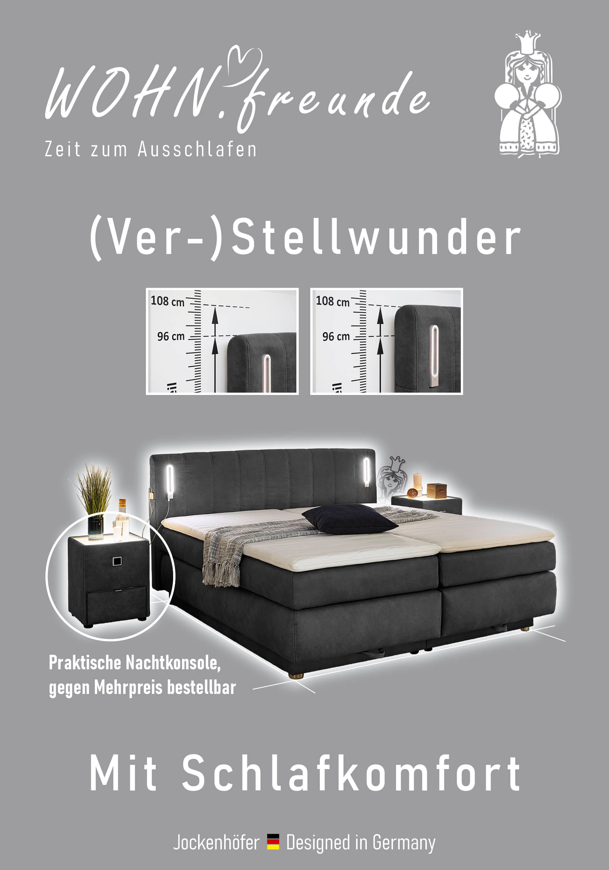 Jockenhöfer Gruppe Boxspringbett Kati, mit Topper, Bettkasten, dimmbare LED-Beleuchtung und USB Ladeport