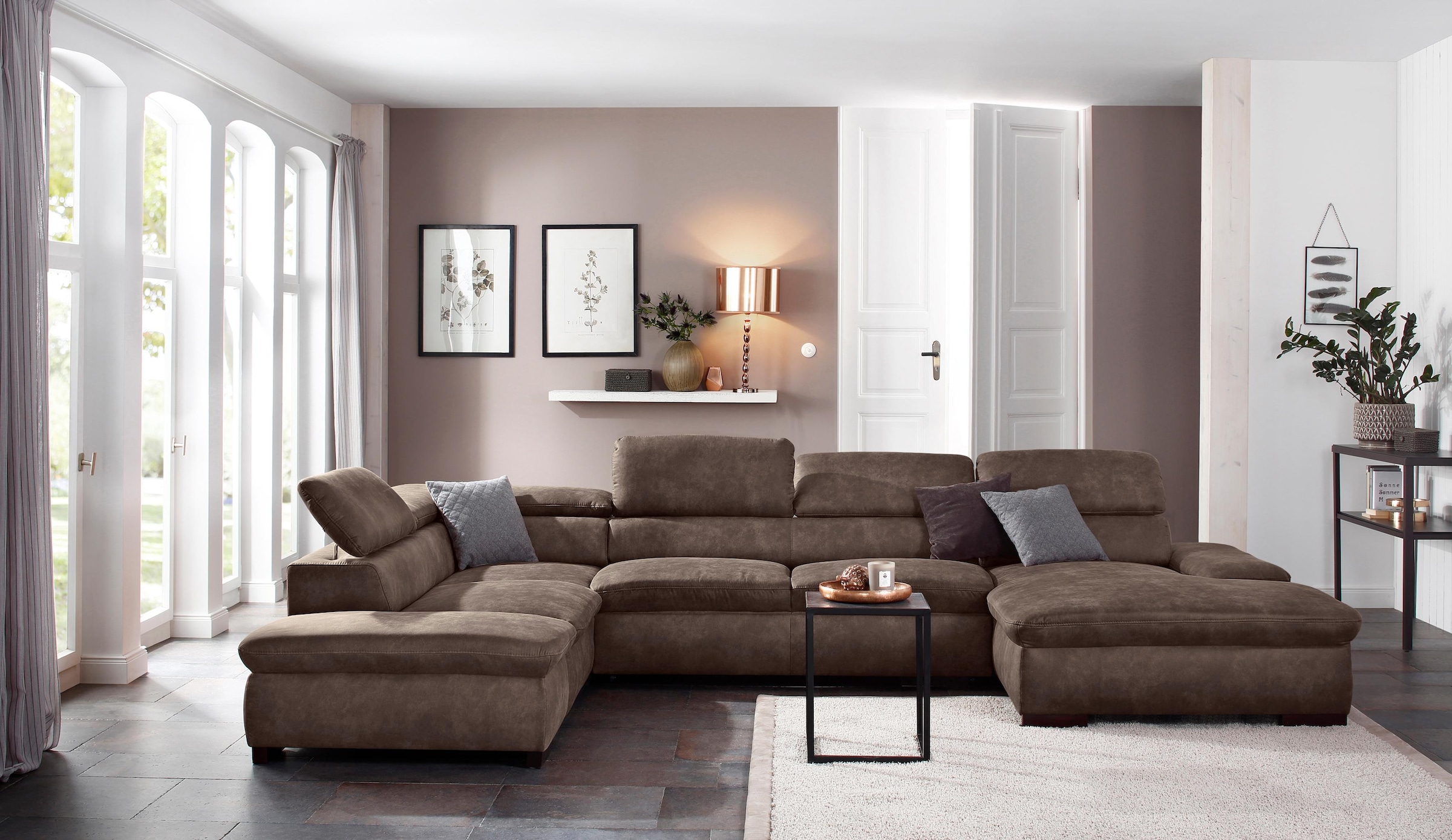OTTO home Wohnlandschaft "Alberto U-Form, B: 350 cm, mit Kopfteilverstellung, XXL-Sofa" mit Schlaffunktion, Couch mit Lederoption