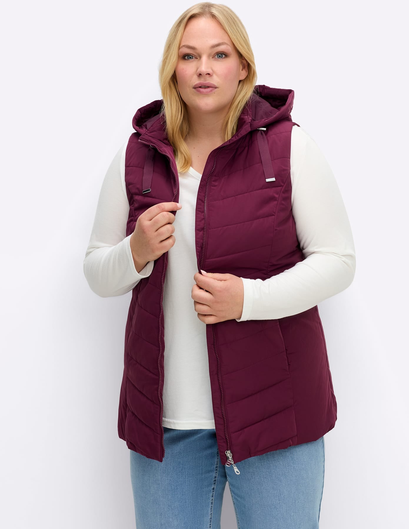 Steppweste SHEEGO, Damen, Gr. 44, burgund, 100% Polyester, Wattierung:100% Polyester, unifarben, Westen Steppweste