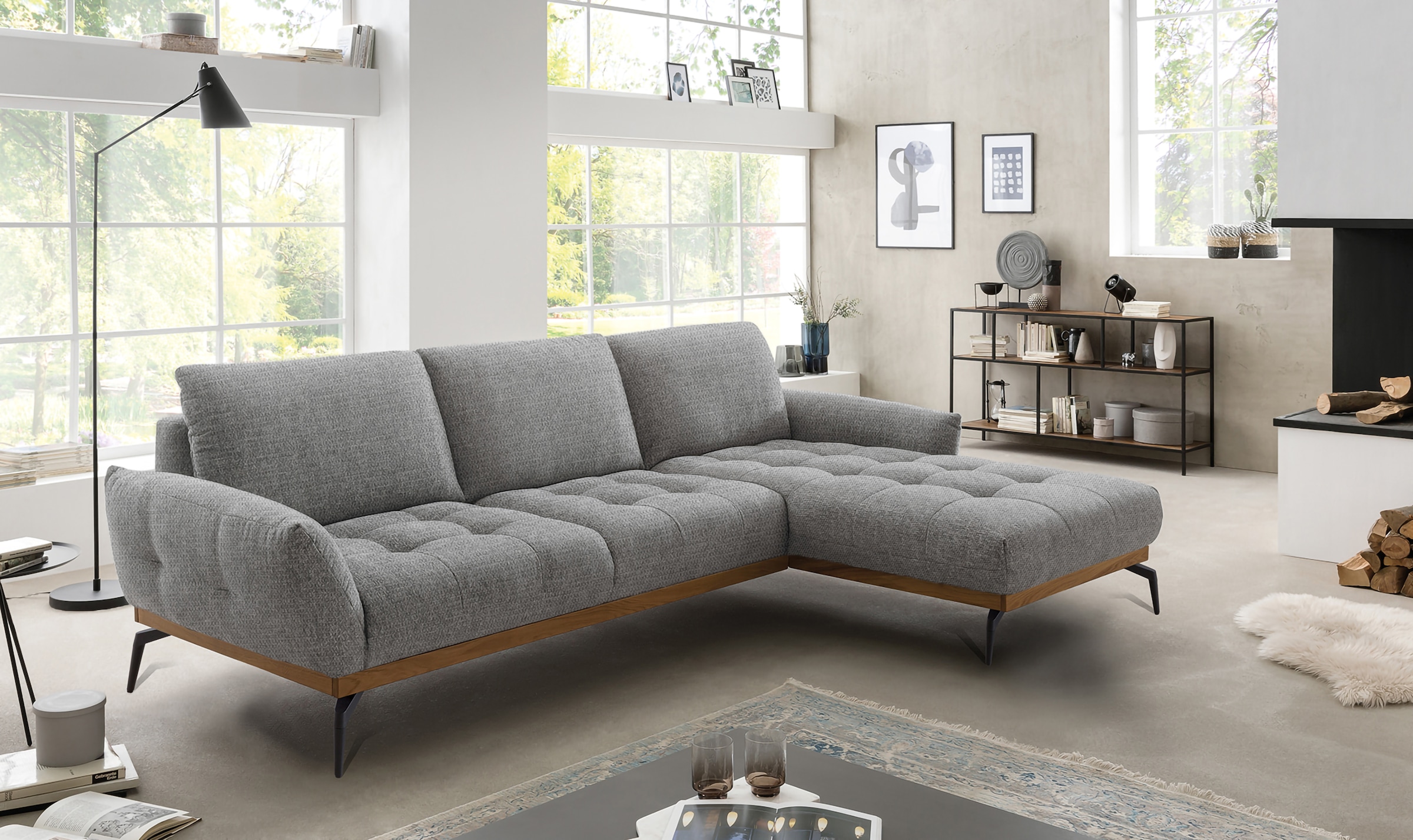 exxpo - sofa fashion Ecksofa »NICEA, erstklassiger Komfort, tolle Details, Holzsockel in eiche geölt«, In hochwertiger Verarbeitung und ergonomische Sitzposition