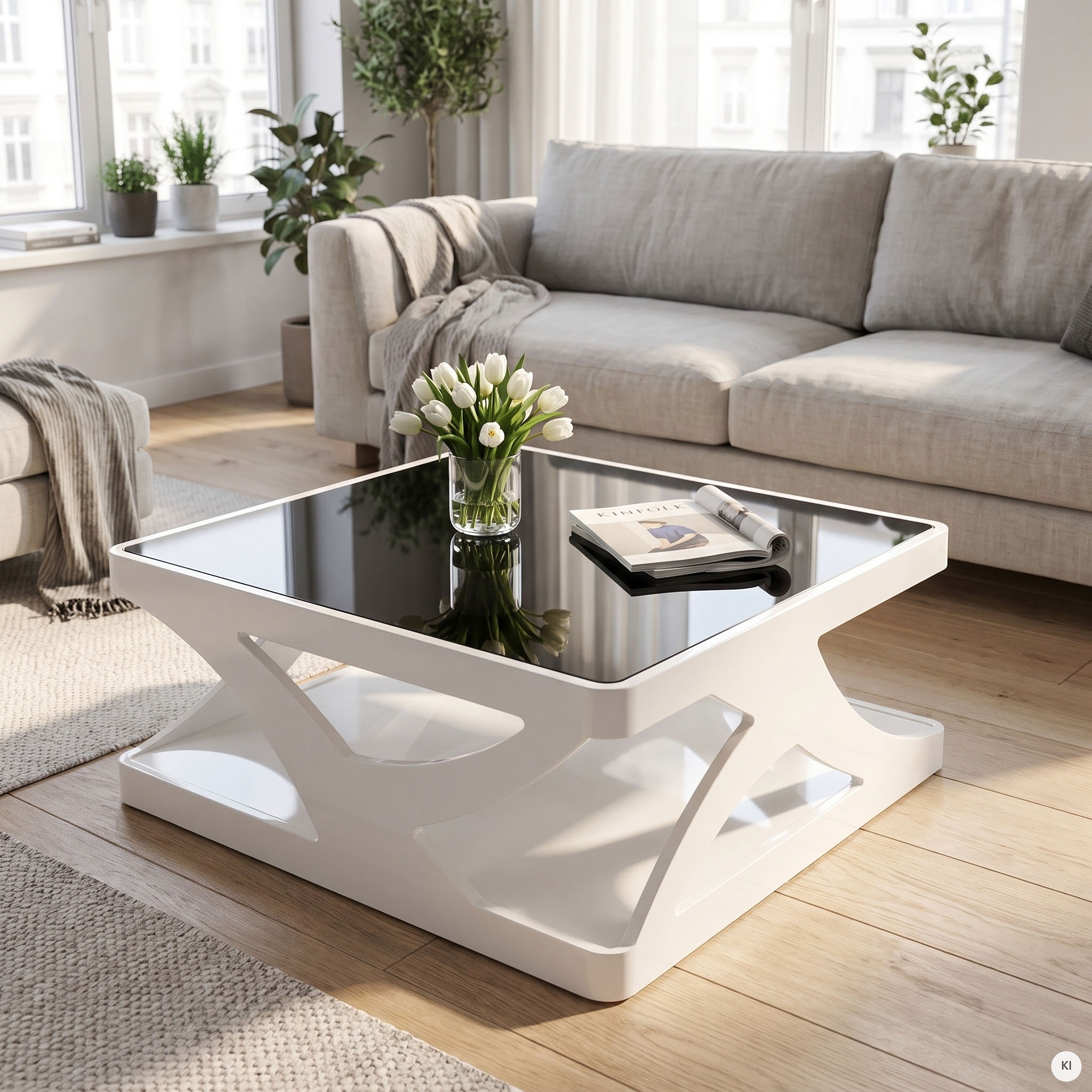 SalesFever Couchtisch "Lacona Coffeetable mit stilvollem Aussehen" 10 mm Schwarzglasplatte, rechteckig oder quadratisch