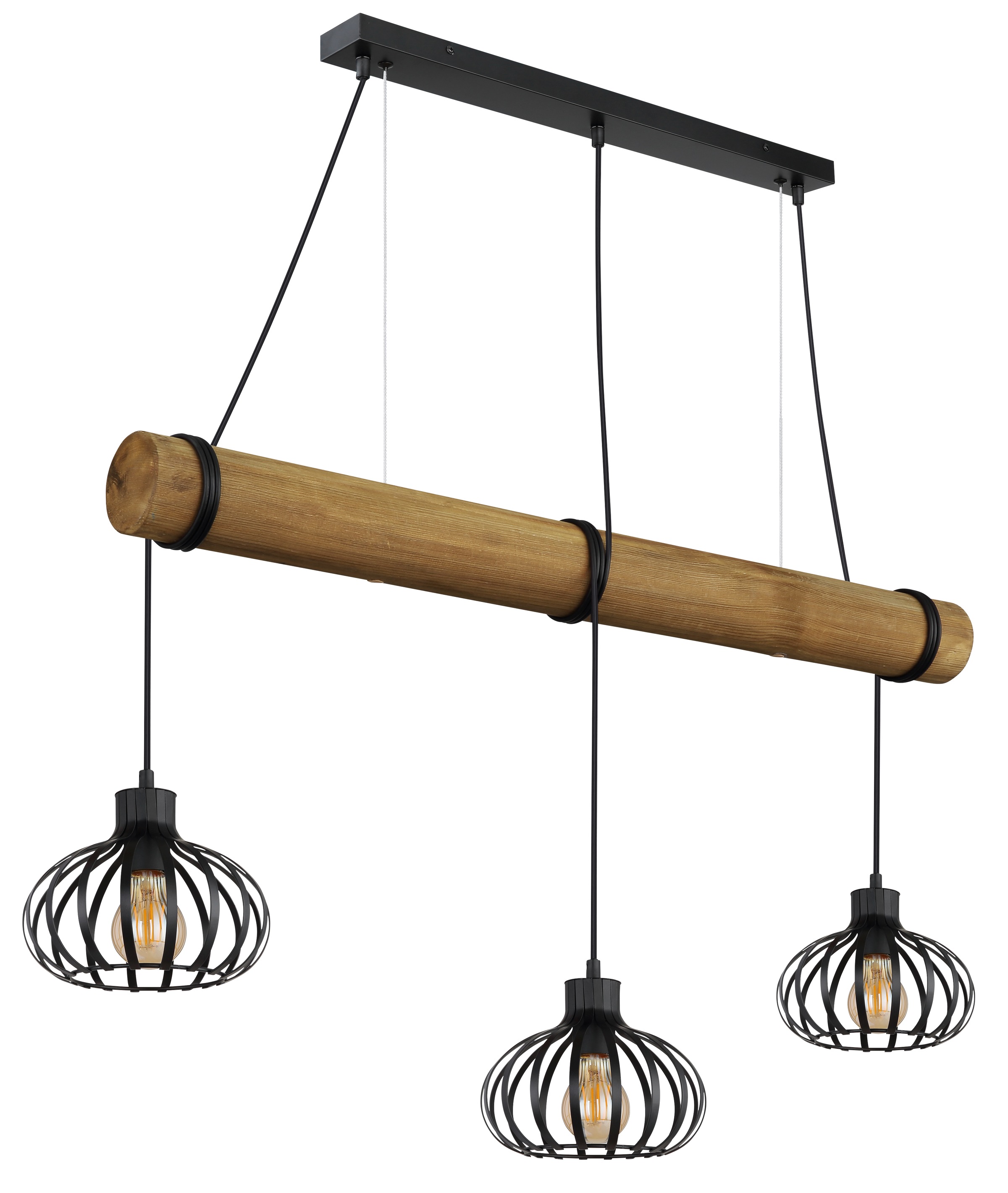 GLOBO LIGHTING Hängeleuchte »CALDWELL« E27 1 Stk. Schwarze Hängeleuchte, Holz & Metallstäbe, Kabel zum Herumwickeln