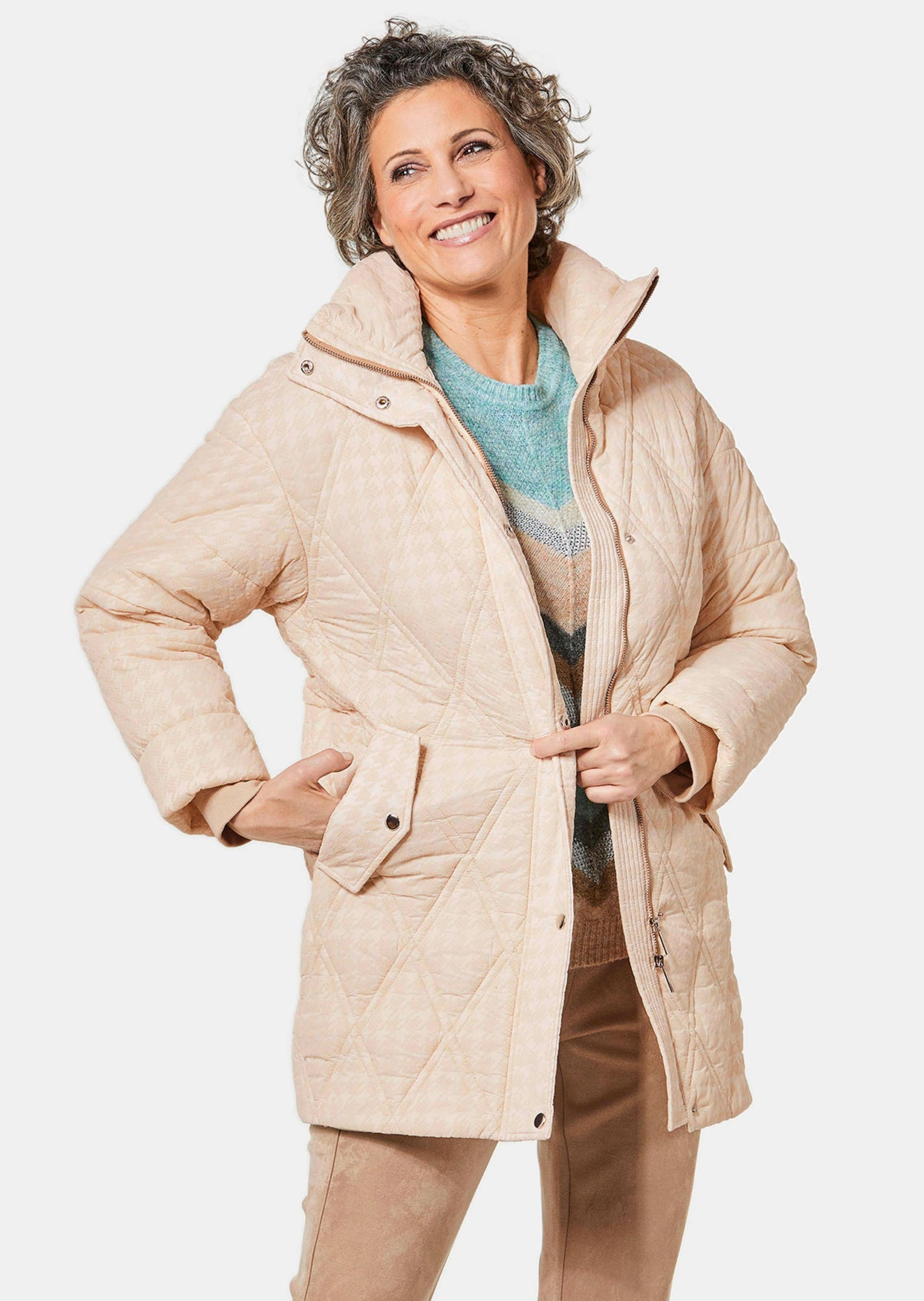GOLDNER Steppjacke »Steppjacke Steppjacke mit hübschem Flock-Druck«