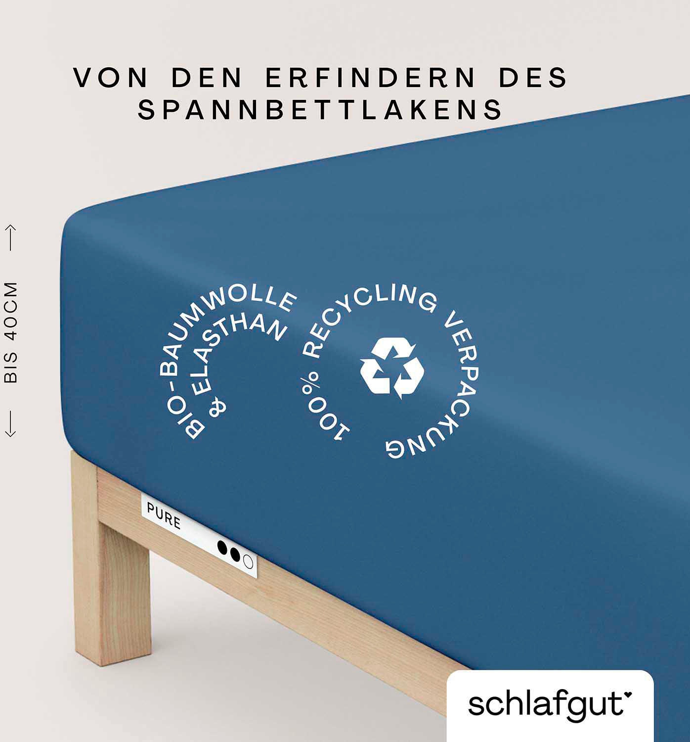 Spannbettlaken SCHLAFGUT, blau, Jersey-Elasthan, Obermaterial: 95% Baumwolle, 5% Elasthan, Bettlaken, "PURE BOXSPRING Bio-Baumwolle mit Elasthan, 170