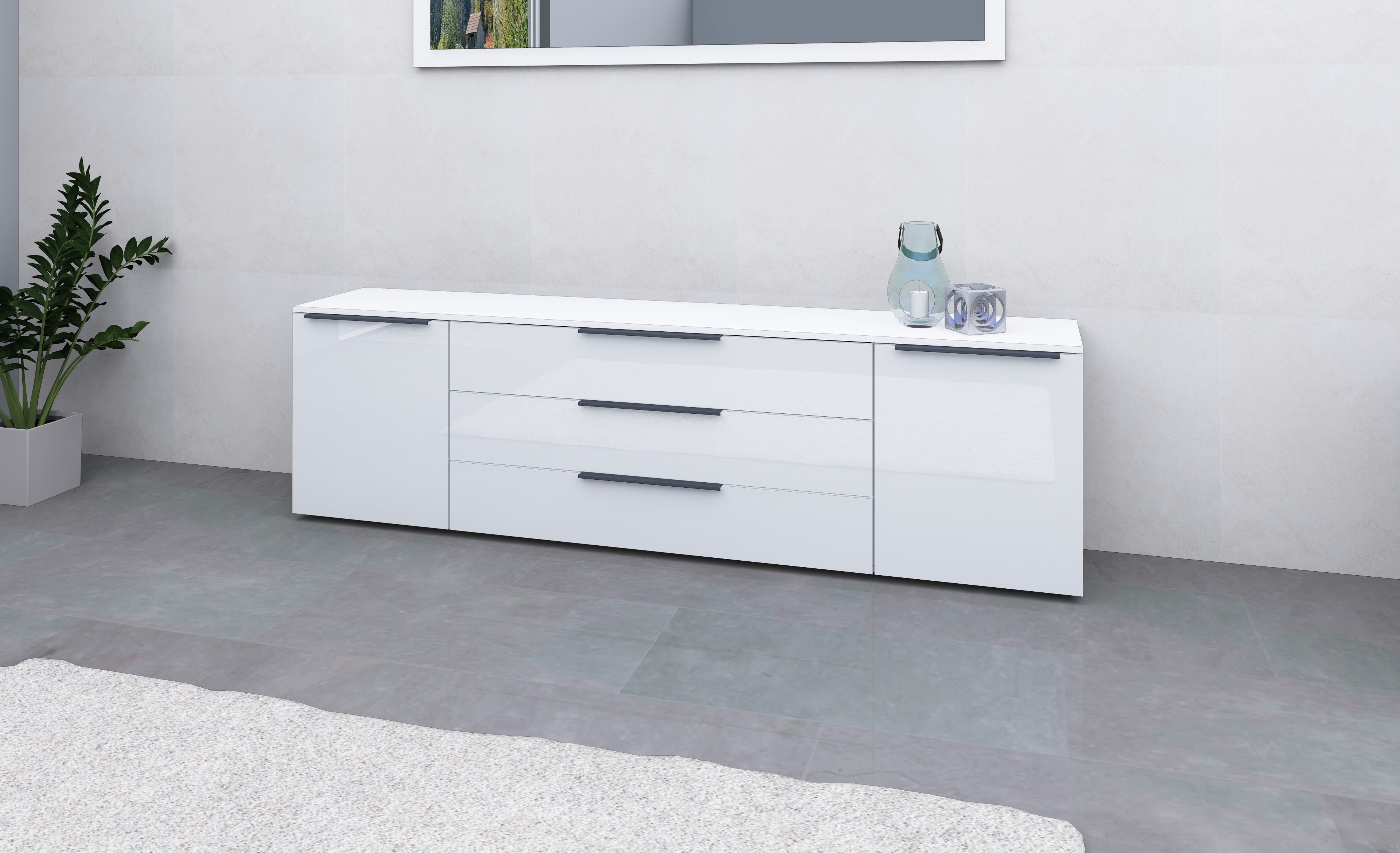 borchardt Möbel Sideboard "Tom, Kommode Breite 200cm, hängend oder stehend mit Metallgriffen" 2 Türen 3 Schubkästen, verstellbare Einlegeböden