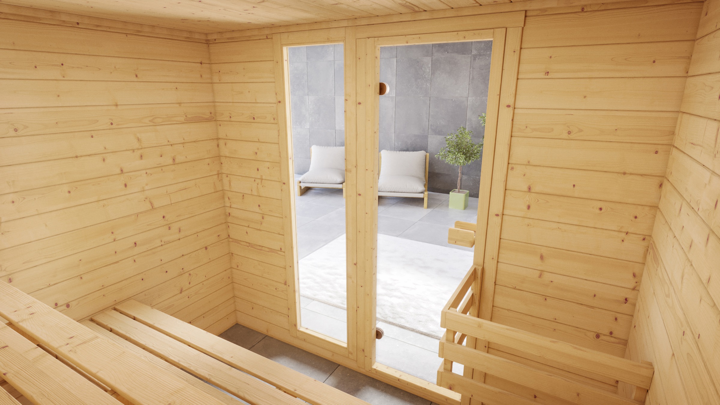 weka Sauna »Massivholzsauna VALIDA 4«, Blockbohlen, Fensterelement, moderne Ganzglastür