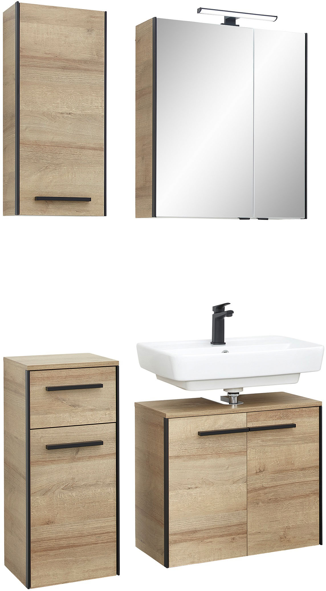 Thumbnail - Saphir Badmöbel-Set "Quickset 395 4-teilig, Waschbeckenunterschrank mit LED-Spiegelschrank", (4 St.), Unterschrank, Häng...