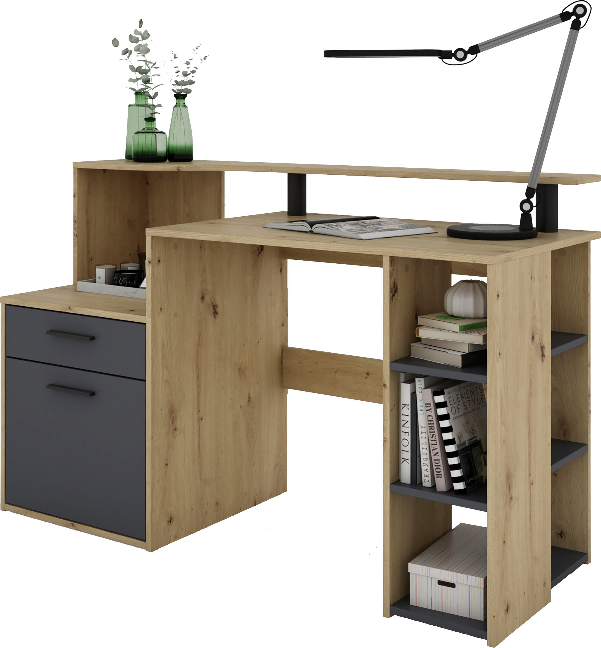 byLIVING Schreibtisch »Louise«, Breite 140 cm, Regal-Schreibtisch mit viel Stauraum