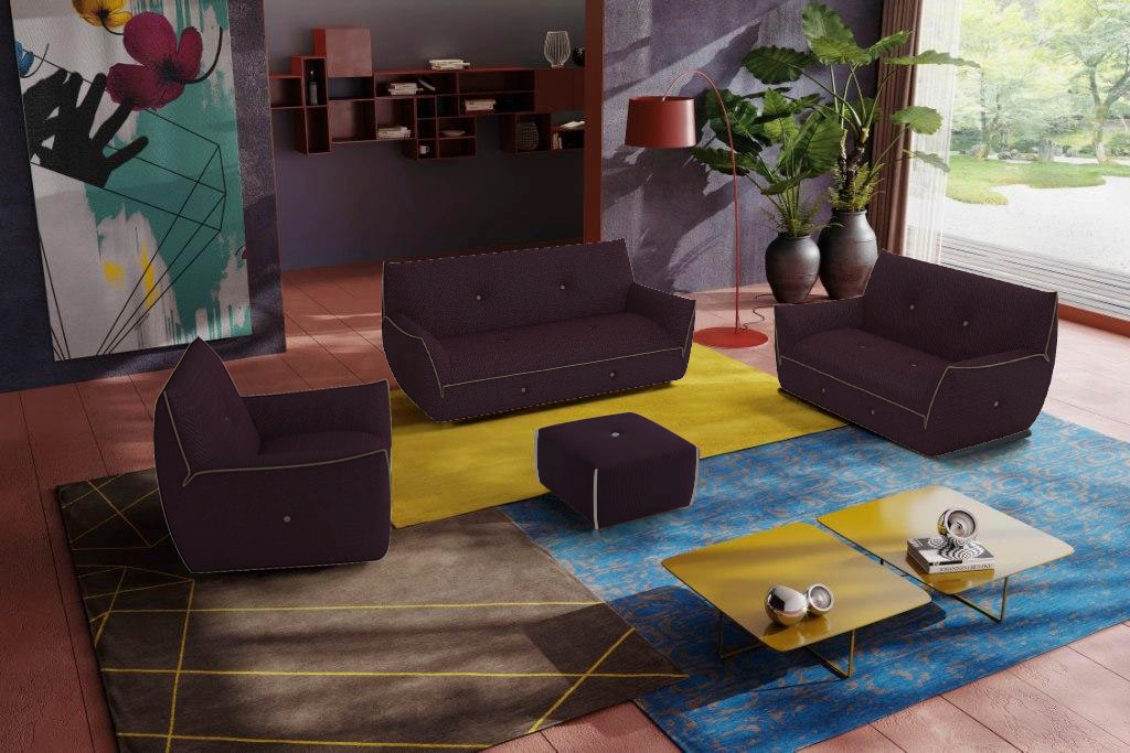Egoitaliano Polstergarnitur "Yuki, extravagantes Design und höchster Sitzkomfort, tolle Details" Set, bestehend aus einem 2,5- und einem 2-Sitzer, Sessel und Hocker
