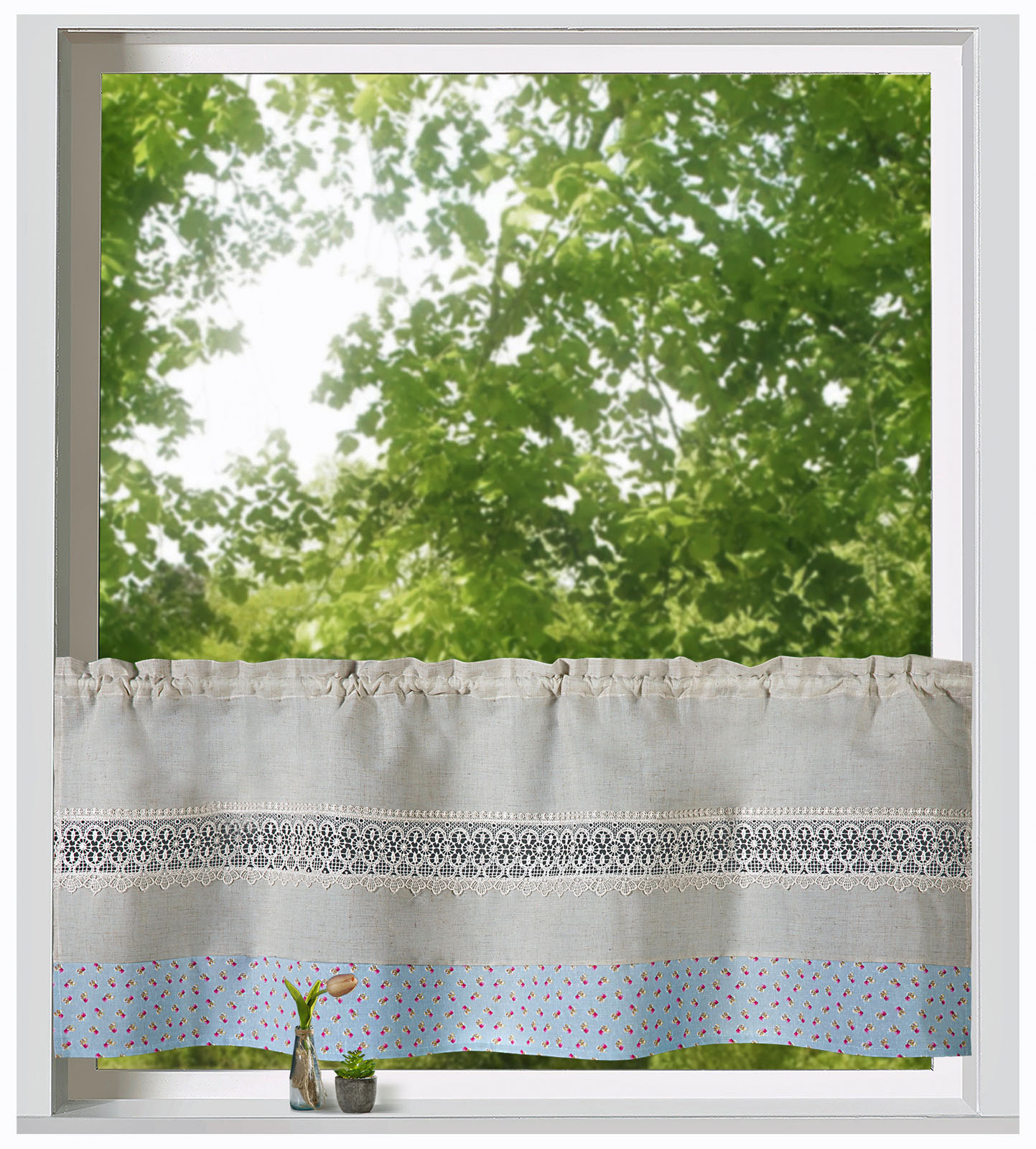 Thumbnail - Weckbrodt Scheibengardine "Alicia" Stangendurchzug 1 Stk. tlg. Stabtunnel, blickdicht, Bordüre, Kante, Gardine, HxB 45x1...