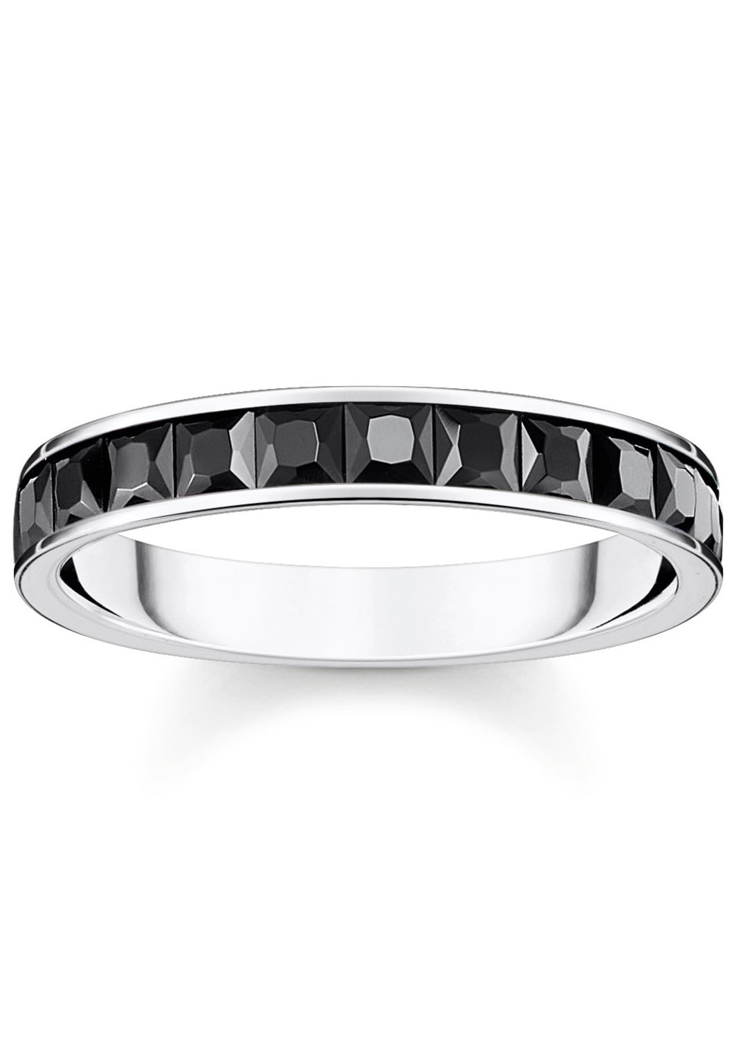 Fingerring THOMAS SABO "Steine Pavé" Gr. 56, silber (silberfarben, schwarz), Fingerringe, Damen, 56, Silber 925 (recycelt), 4mm, Fingerring, mit Zirkonia (synth.)
