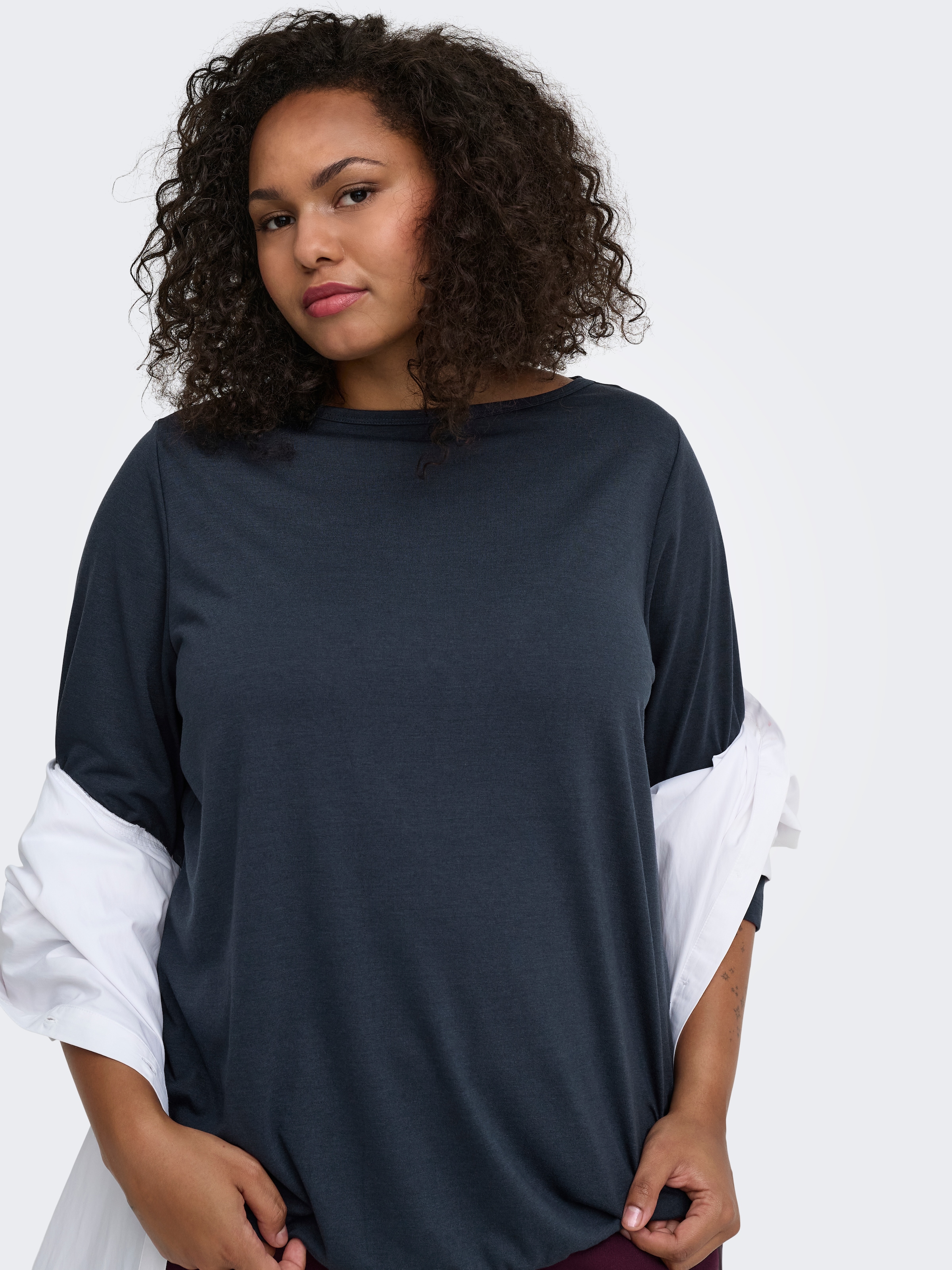 ONLY CARMAKOMA 3/4-Arm-Shirt »CARCARLINNE 3/4 BOATNECK TOP JRS« Materialmix, normal geschnitten