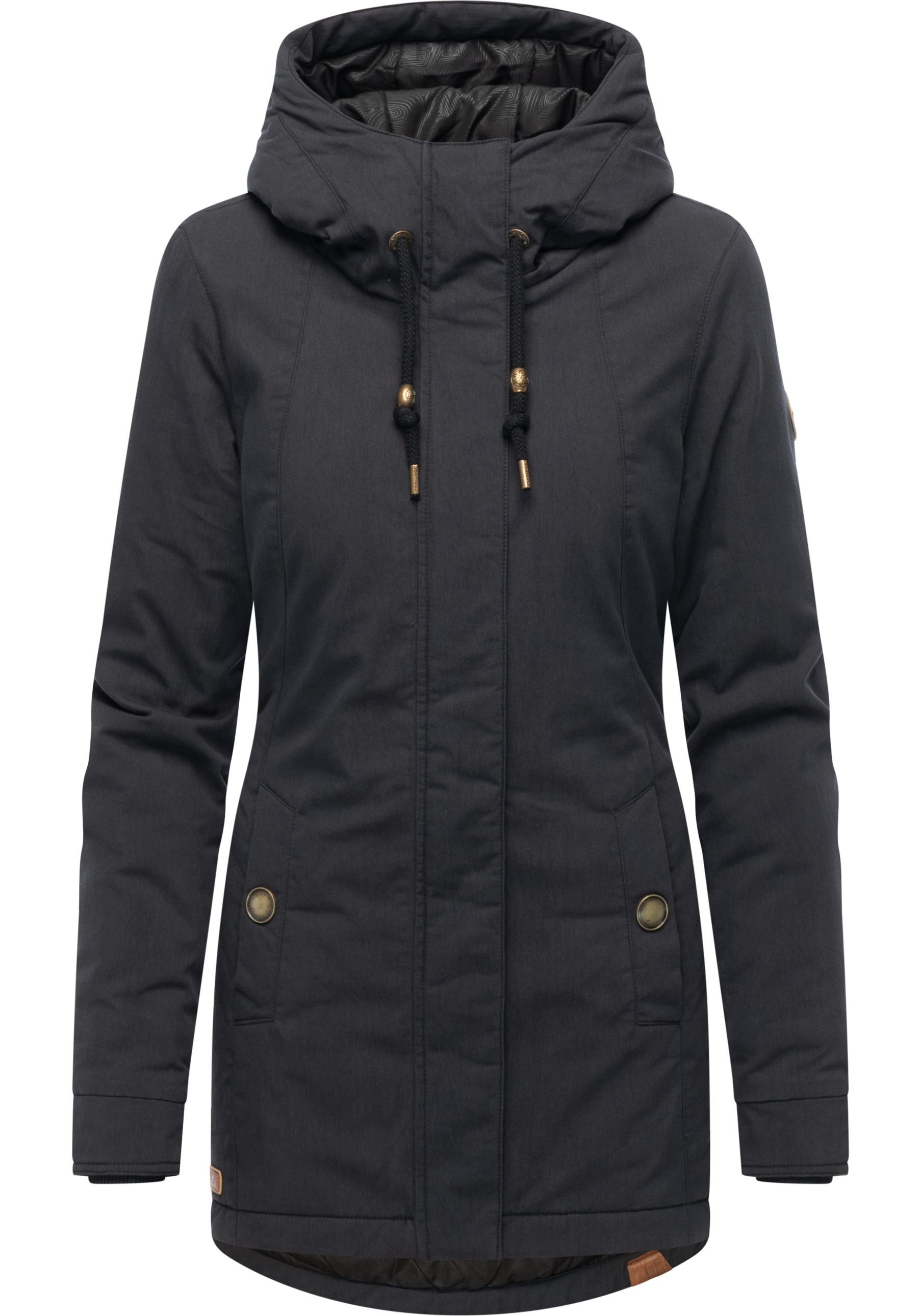 Winterjacke RAGWEAR "Monadena Parka YOUMODO", Damen, Gr. L (40), schwarz, Obermaterial: 68% Baumwolle, 32% Nylon; Innenfutter: 100% Polyester; Wattierung: 100% Polyester, figurbetont Po-bedeckend, hoch geschlossener Ausschnitt, verstellbar Rippstrickbündc