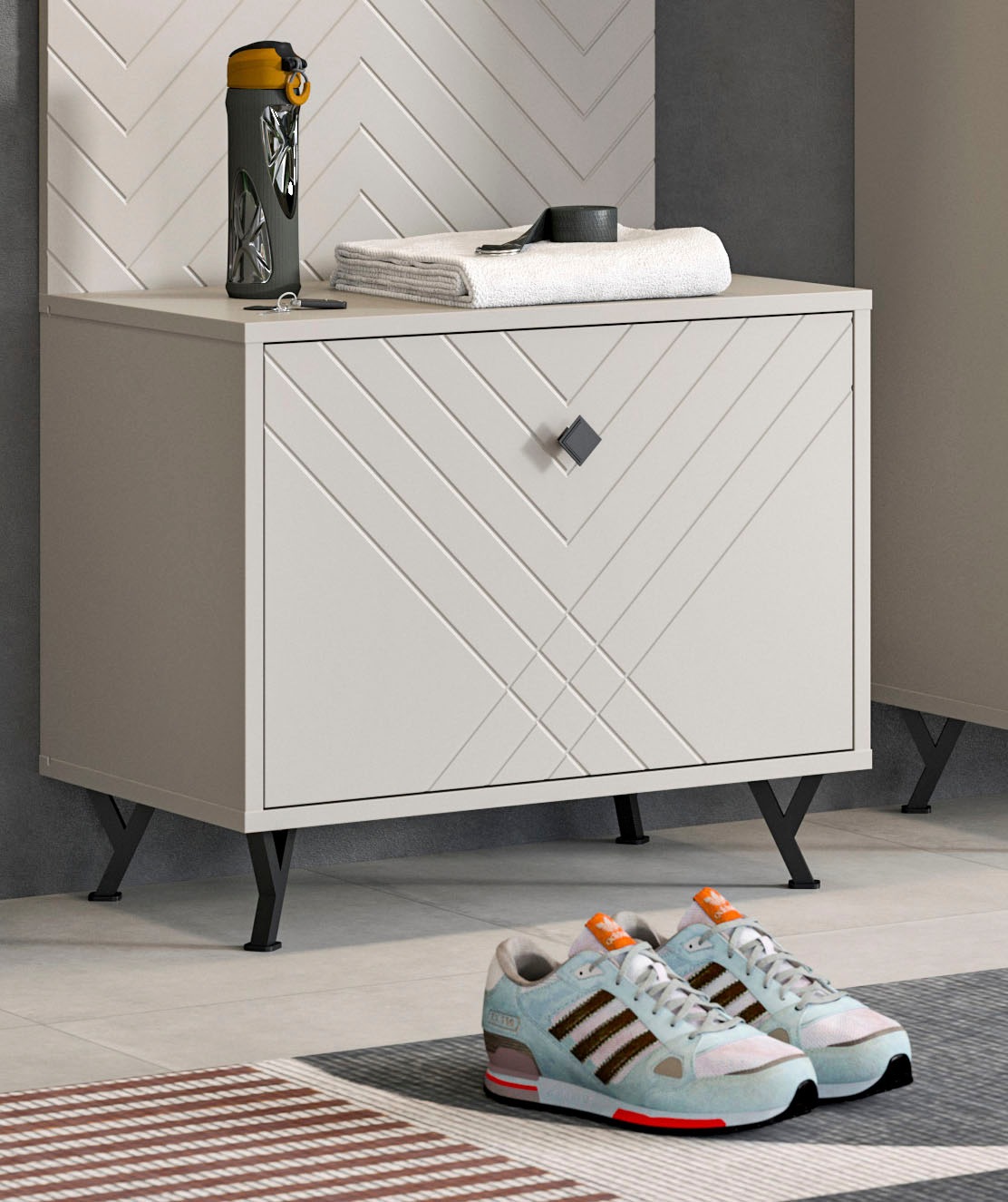 Home affaire Sitzbank "Mento, Breite 57 cm, 1 Klappe, 1 Fach, Metall Knopfg günstig online kaufen