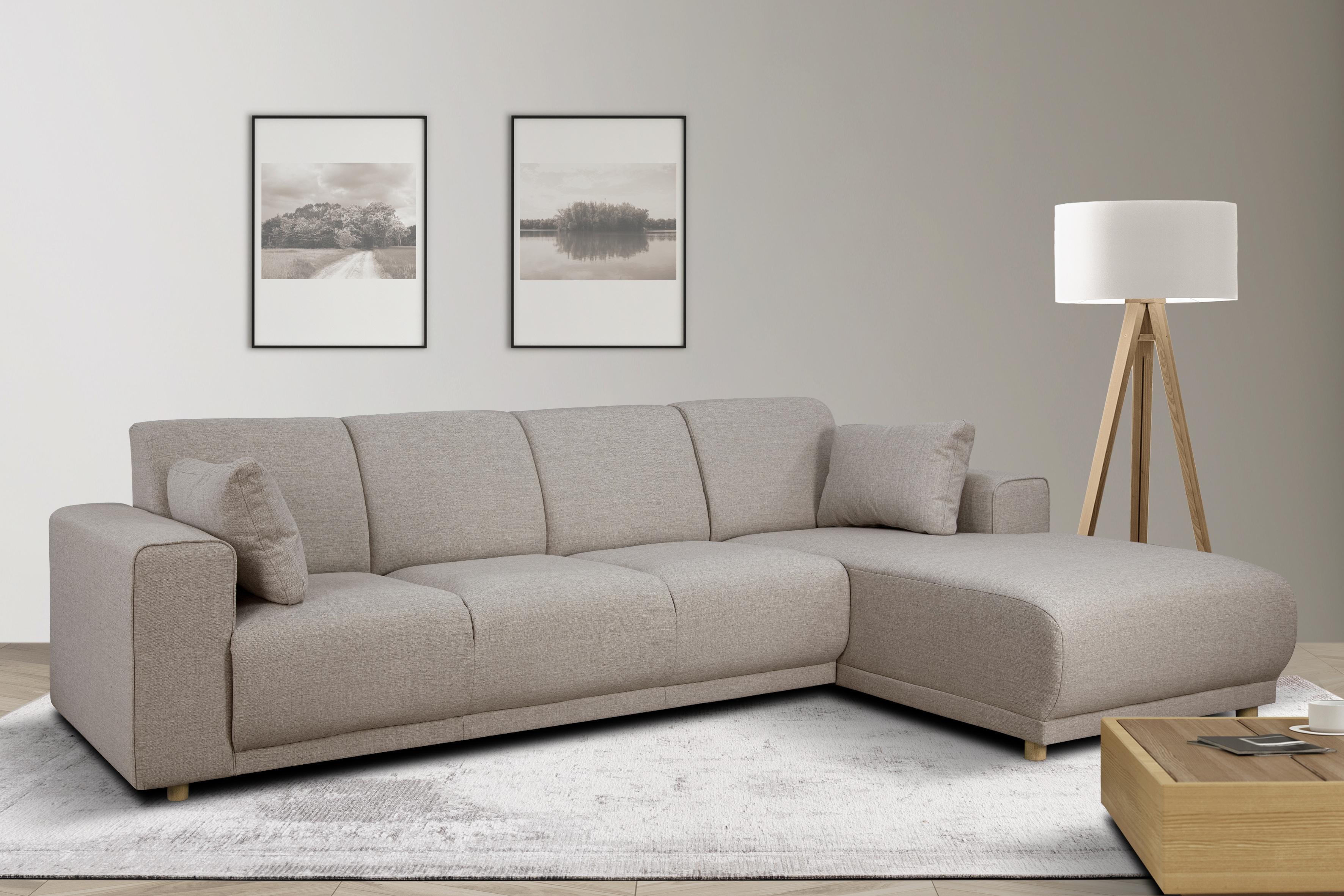 OTTO home Ecksofa "LEMPS wahlweise Recamiere links oder rechts L-Form" incl. Zierkissen, Stellmaße 297x162 cm
