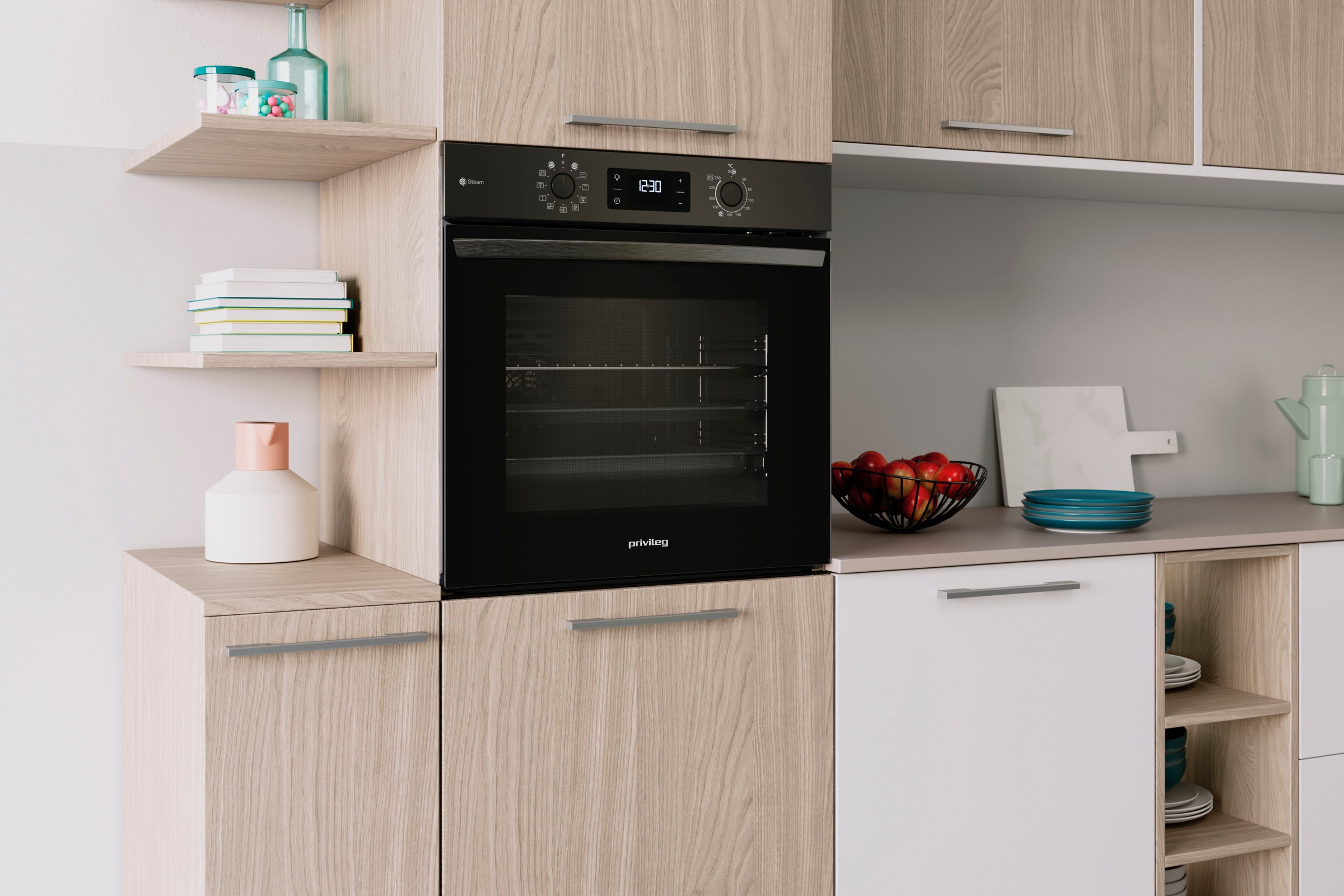 Privileg Backofen-Set »PBA2S85HU1K«, (Set, 2 St.), Schonendes Garen dank des Turn&Go Dampfprogrammes für beste Ergebnisse