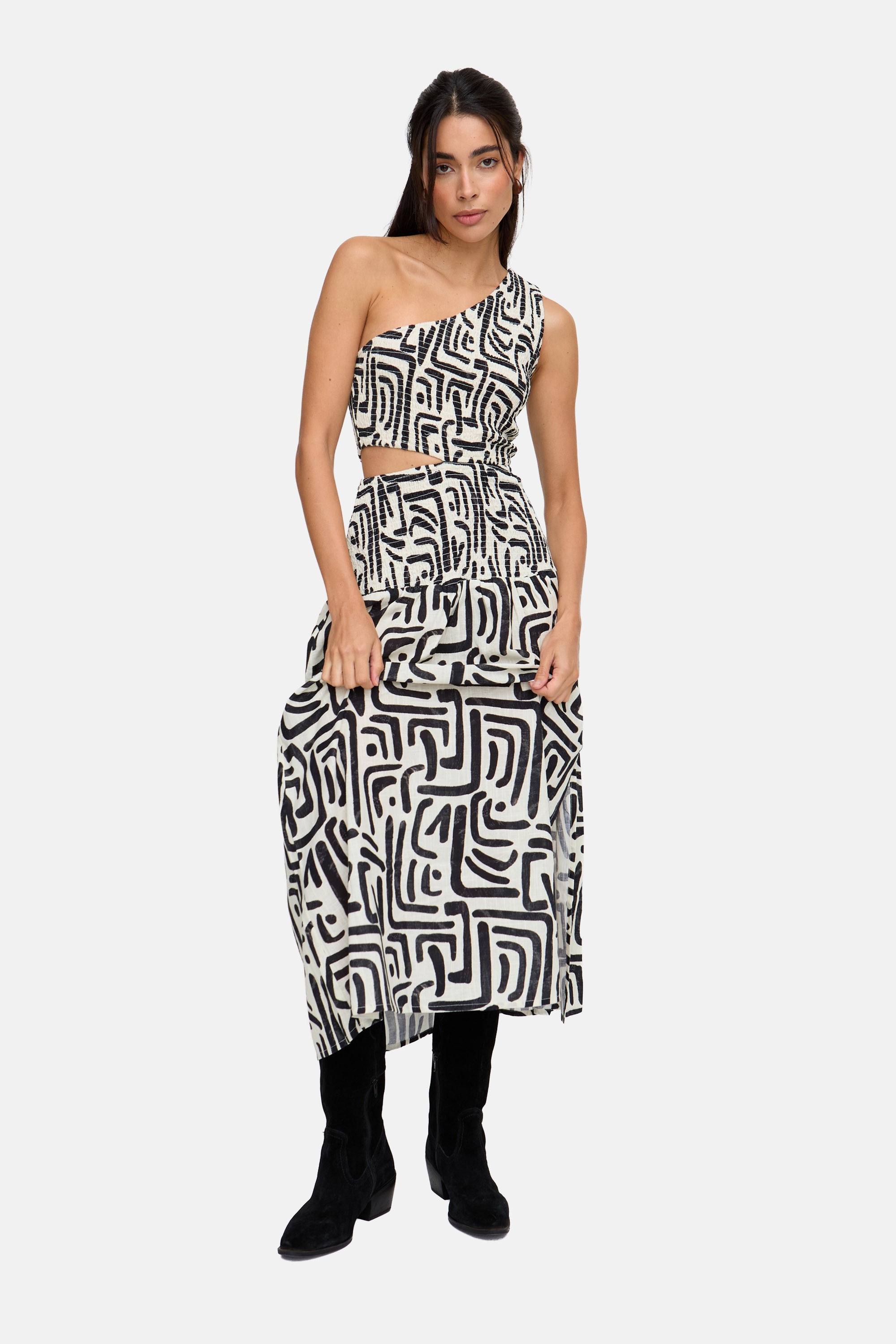 RAFFYA Midikleid "Jazz Jersey One Shoulder Warhol Print Midi Dress Damen" günstig online kaufen