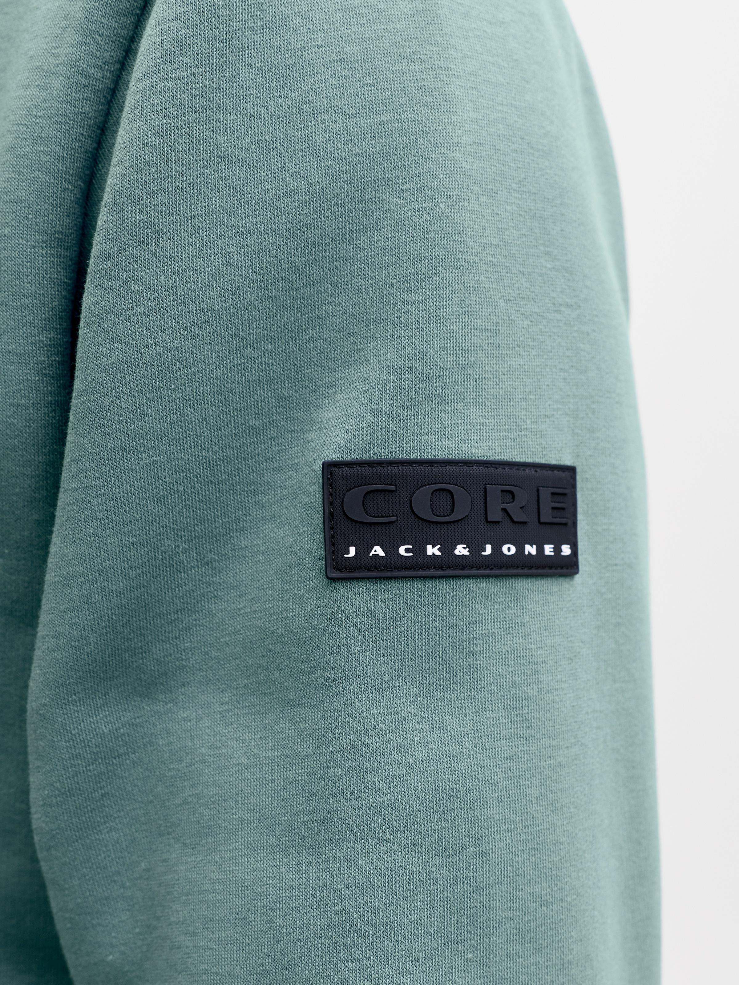 Kapuzensweatshirt JACK & JONES "JCOFUSION SWEAT BADGE HOOD", Herren, Gr. XL, north atlantic, angeraute Sweatware, Obermaterial: 52% Polyester, 48% Baumwolle, unifarben, relaxed fit normal, ohne Ausschnitt, Sweatshirts 3