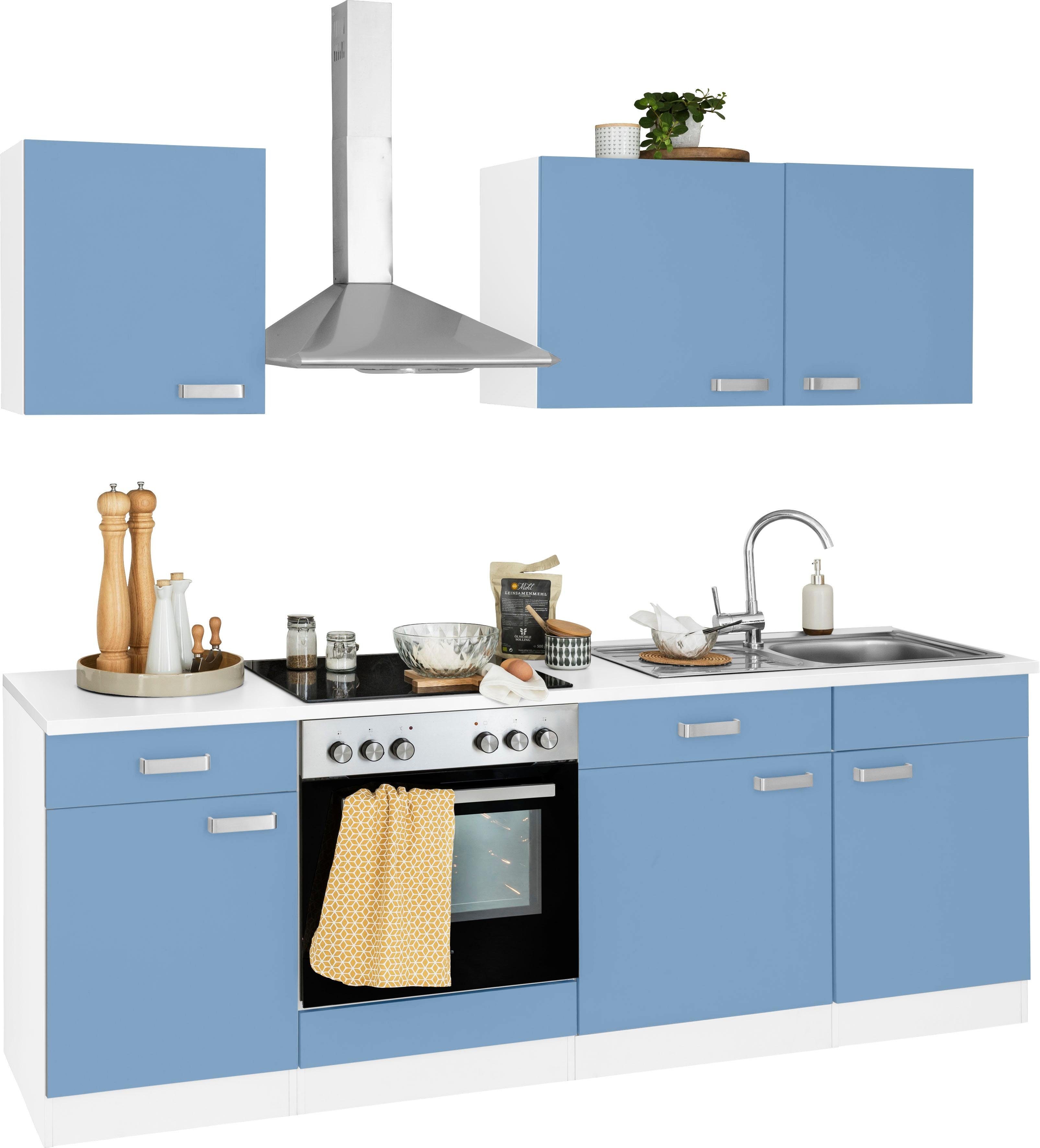 Preisvergleich für wiho Küchen Küchenzeile Husum, mit E-Geräten, Breite 220  cm, in der Farbe Blau | Ladendirekt