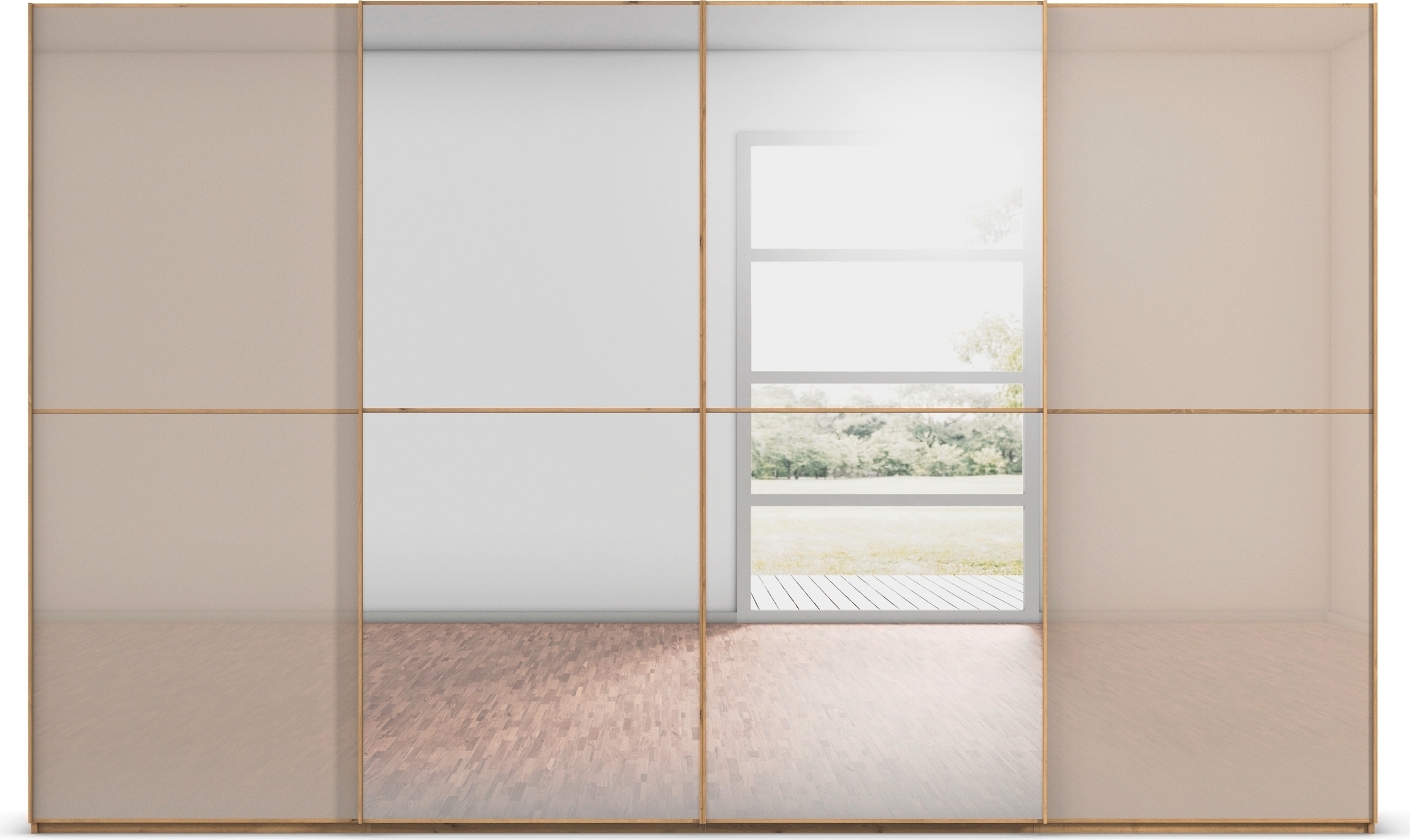 rauch Schwebetürenschrank »Kleiderschrank Schrank Garderobe Schlafzimmerschrank SCALE-DUO«, edle zweigeteilte Türen Spiegel/Glas-Mix 3 Zierleisten MADE IN GERMANY