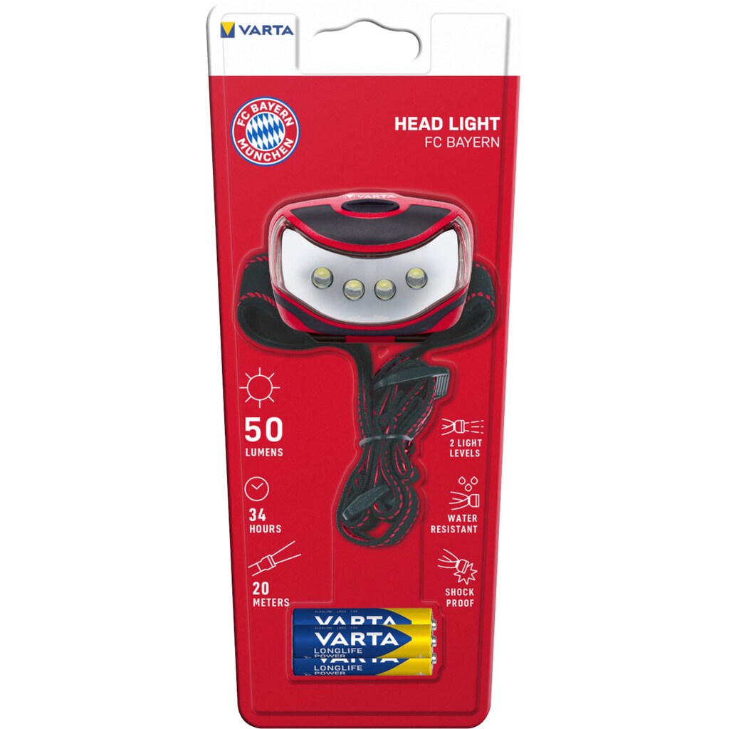 VARTA Kopflampe »Head Light FC BAYERN«, (Set, 4 St.)