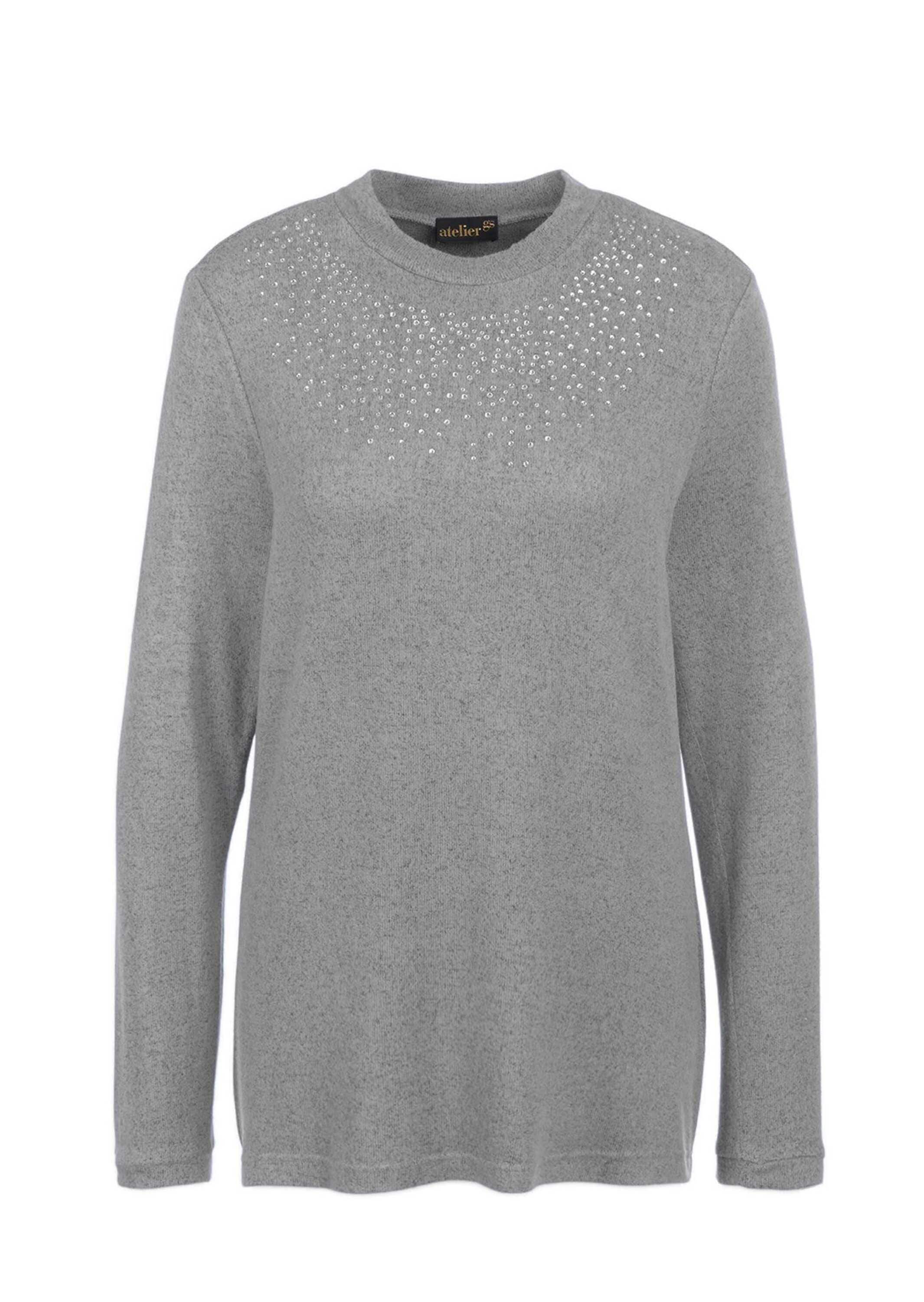 GOLDNER Longpullover "Angenehm weiches Shirt mit Glitzersteinen" Mit tonigen Glitzersteinen vorn