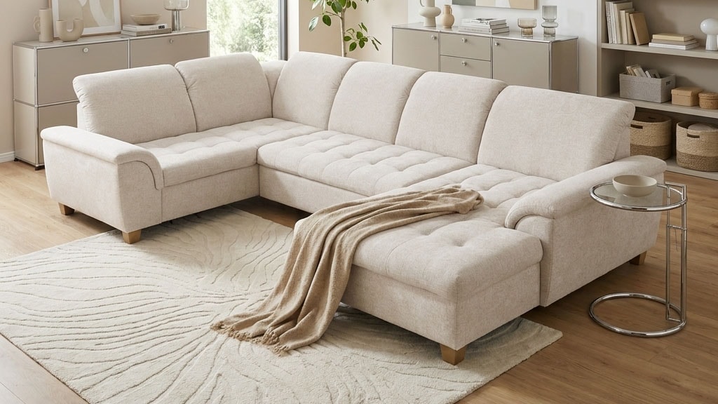 OTTO home Wohnlandschaft »Egedal 352 x 214 cm, auch mit Schlaffunktion & Bettkasten, Holzfüße« Kopfteile verstellbar, U-Form, aus pflegeleichtem Lu x us-Microfaser