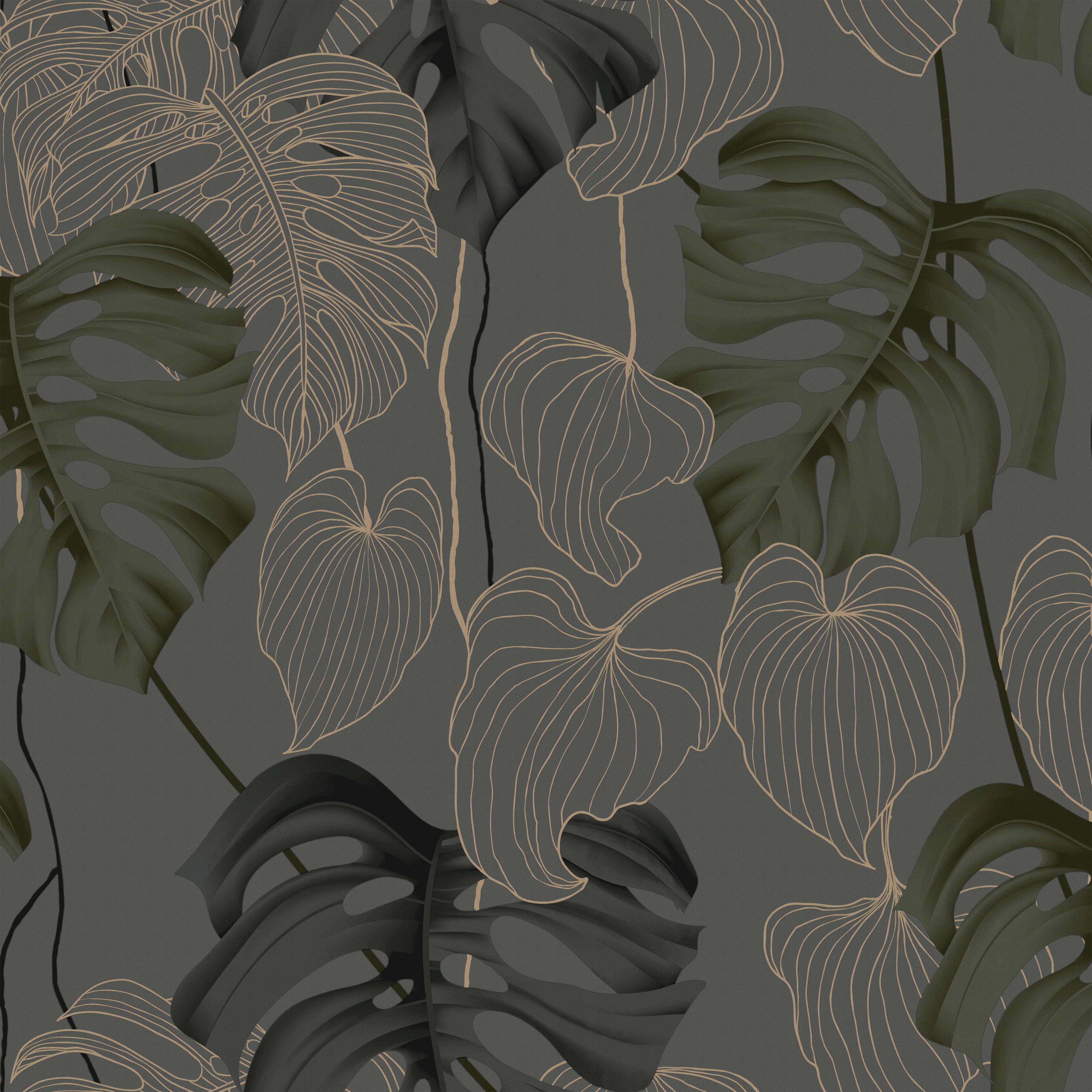 WOW Vliestapete "Paradiso" botanisch geprägt Grau/Grün - 1005x52 cm