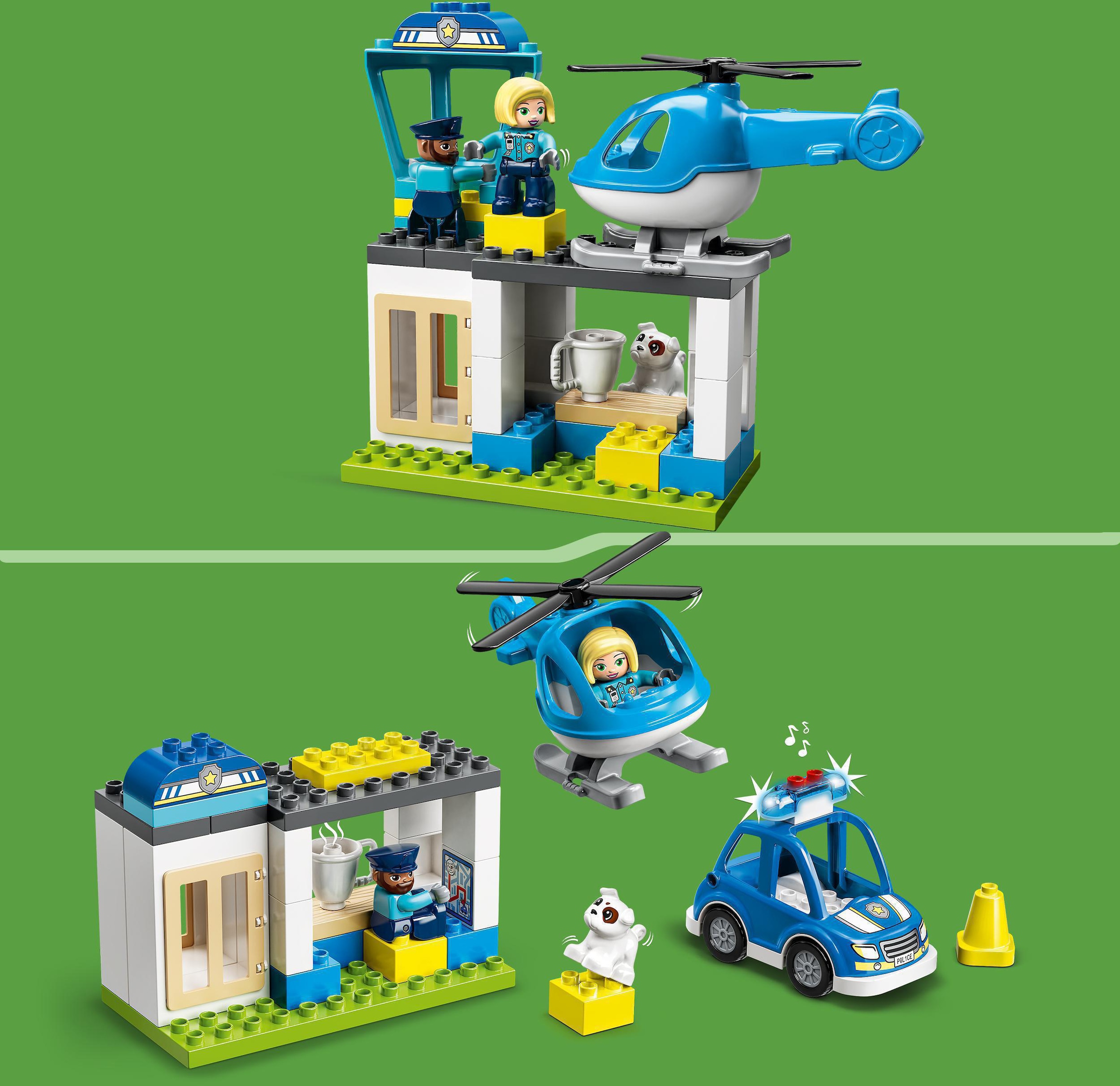 »Polizeistation und St.), Made LEGO® (10959), mit LEGO® BAUR Konstruktionsspielsteine Licht; Sirene Europe | Hubschrauber mit DUPLO«, (40 in