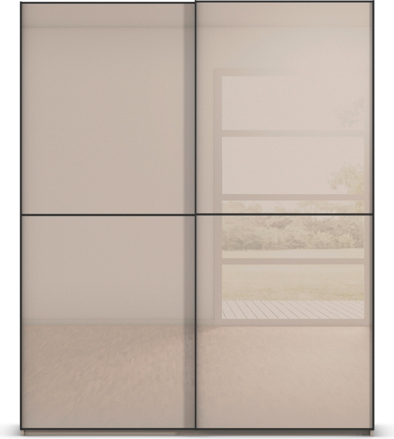 rauch Schwebetürenschrank »Kleiderschrank Schrank Garderobe Schlafzimmerschrank SCALE-DUO«, edle zweigeteilte Türen Glas-Front mit 3 Zierleisten MADE IN GERMANY