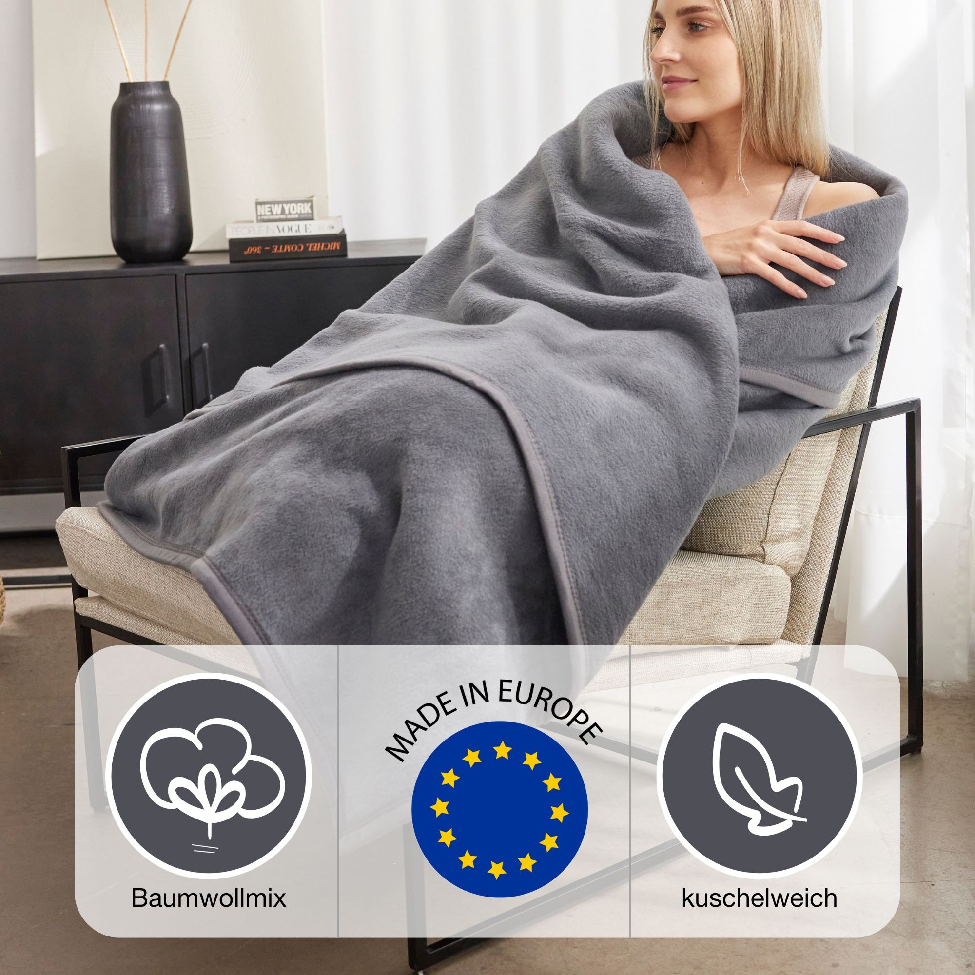 IBENA Wohndecke "Luxus" verschiedene Größen, uni, Kuscheldecke, Premium, made in Europe