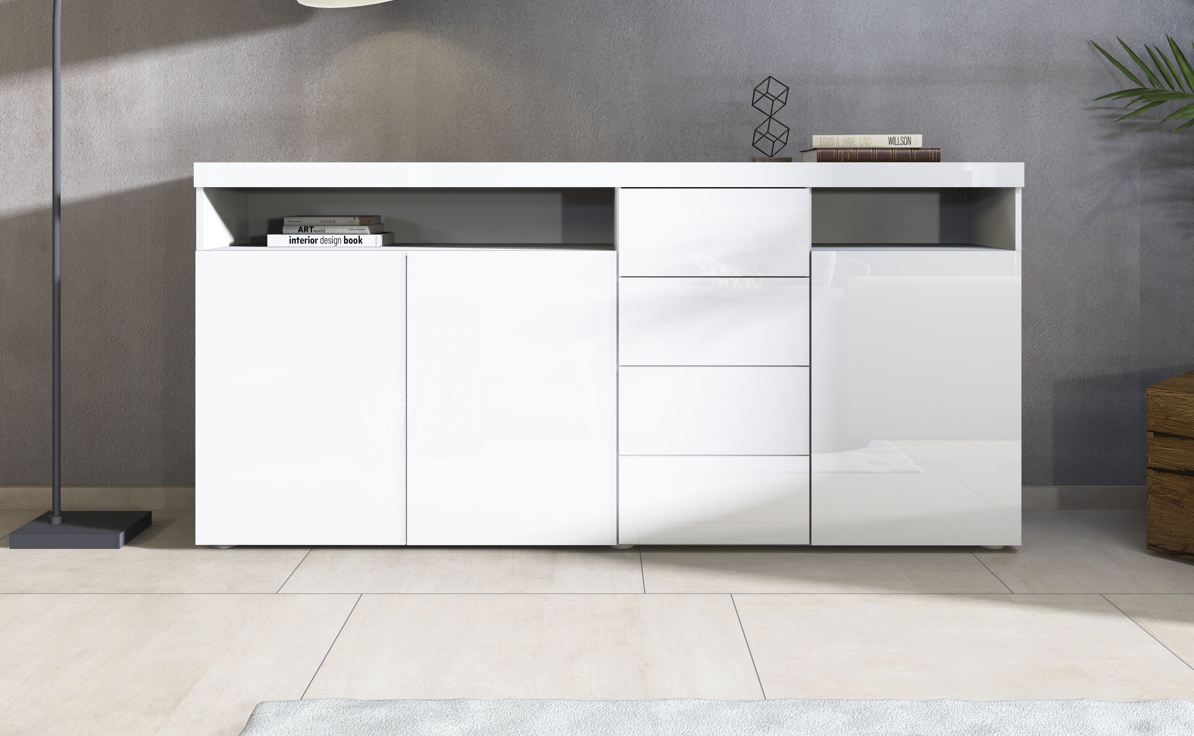 borchardt Möbel Highboard "Kapstadt, Breite 200cm, Kommode mit Drucköffner" Türen, Schubladen, offene Fächer, viel Stauraum, praktisch, modern