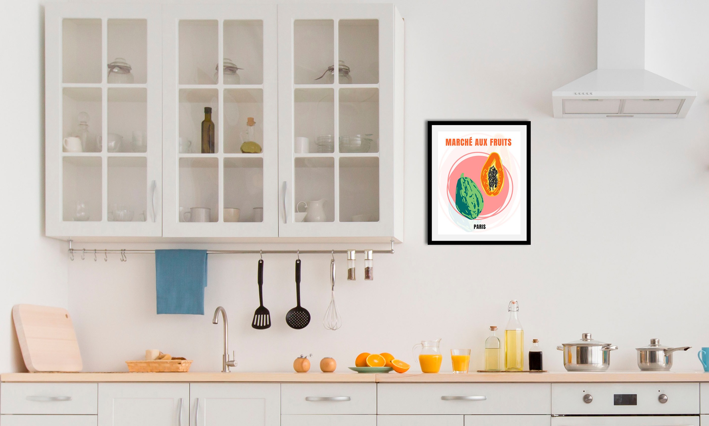 queence Bild »Paris«, Obst-Obst Bilder-Schriftzug-Kunst-Abstrakt-Essen-Lebensmittel-Paris, (1 St.), HD Premium Poster-Druck inkl. Holzrahmen