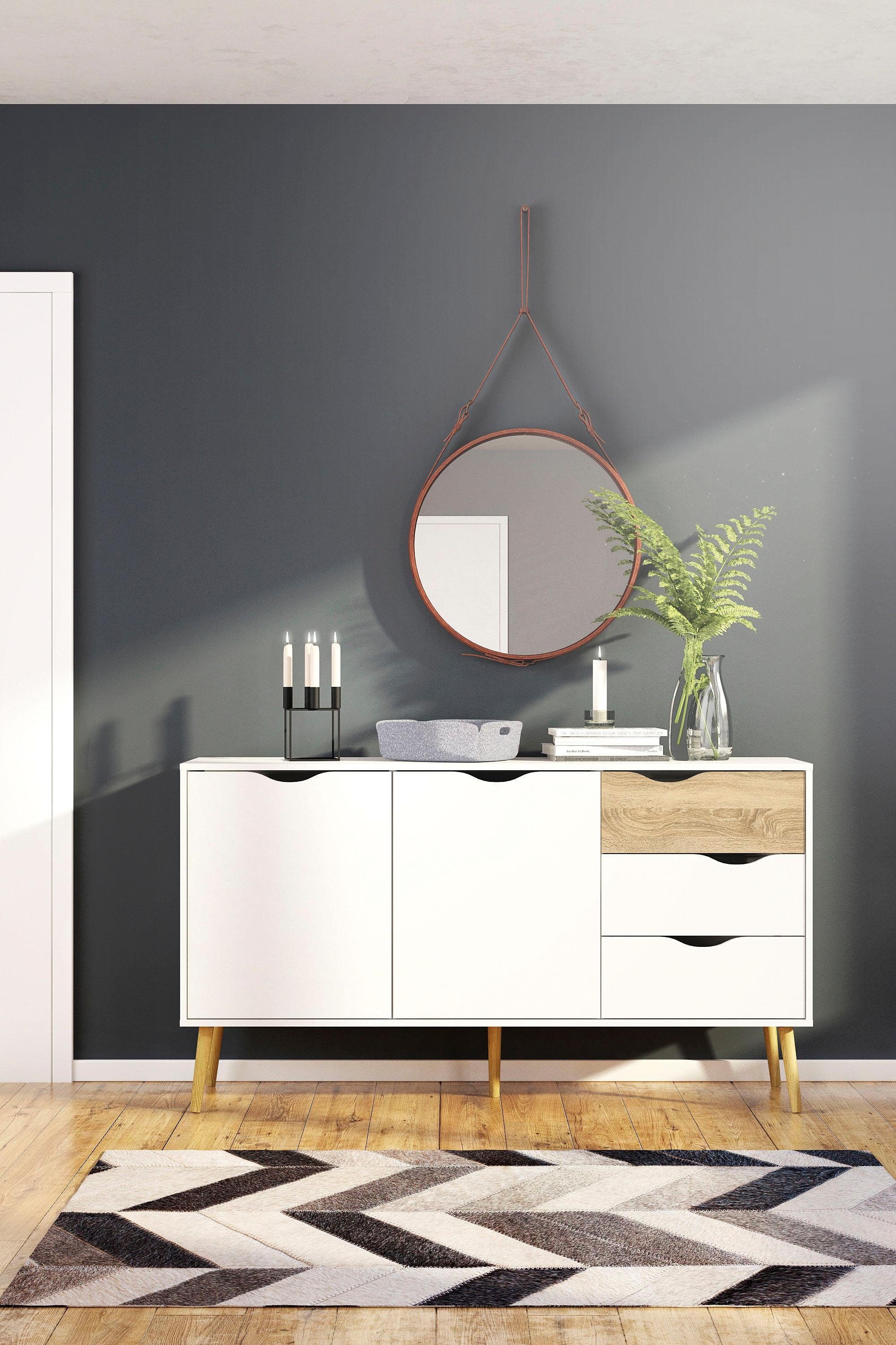 Home affaire Sideboard "Oslo Aufbewahrung, Schubladenschrank," Kommode mit 2 Türen, 3 Schubladen, Breite 147 cm, Höhe 81 cm