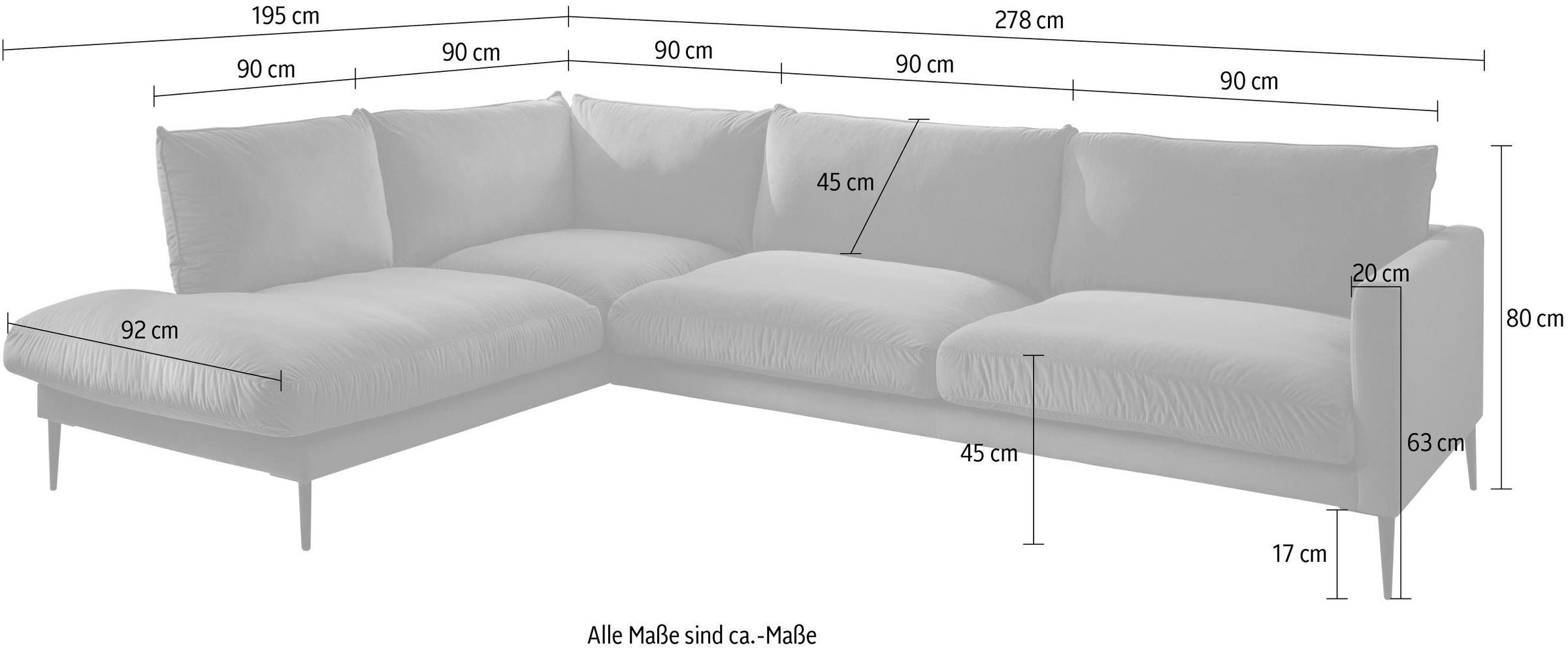 Trends by HG Polsterecke »Svea L-Form«, Ottomane rechts oder links, mit Metallfuß, frei im Raum stellbar