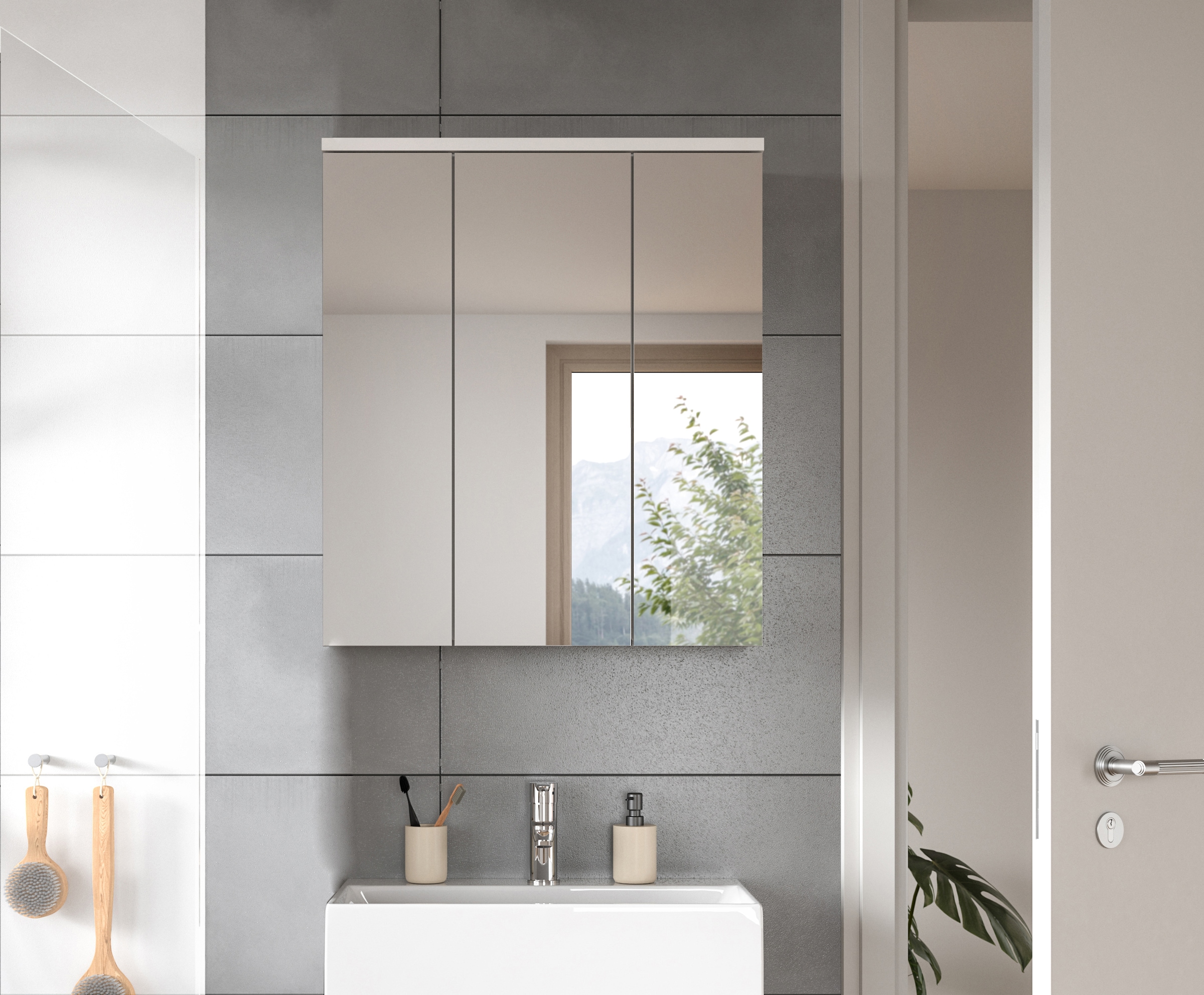 INOSIGN Spiegelschrank »CAPRI, Breite 63 cm, 3 Spiegeltüren mit Soft-Close-Funktion, 9 Fächer«, Badschrank, Schrank, Hängeschrank, Spiegel