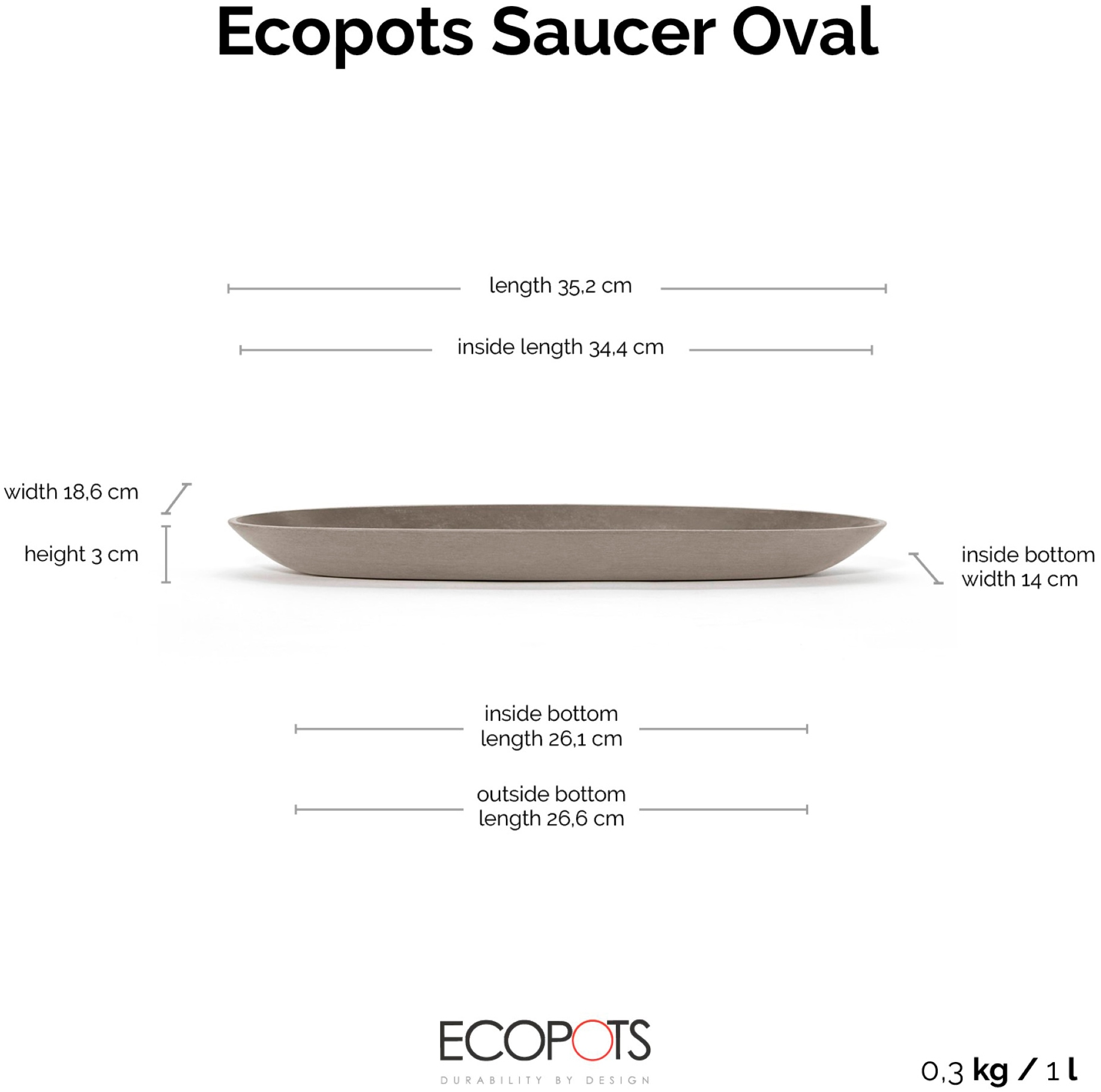 ECOPOTS Topfuntersetzer »Oval Groß Taupe«, für innen und außen: frostsicher, bruchsicher und lichtbeständig
