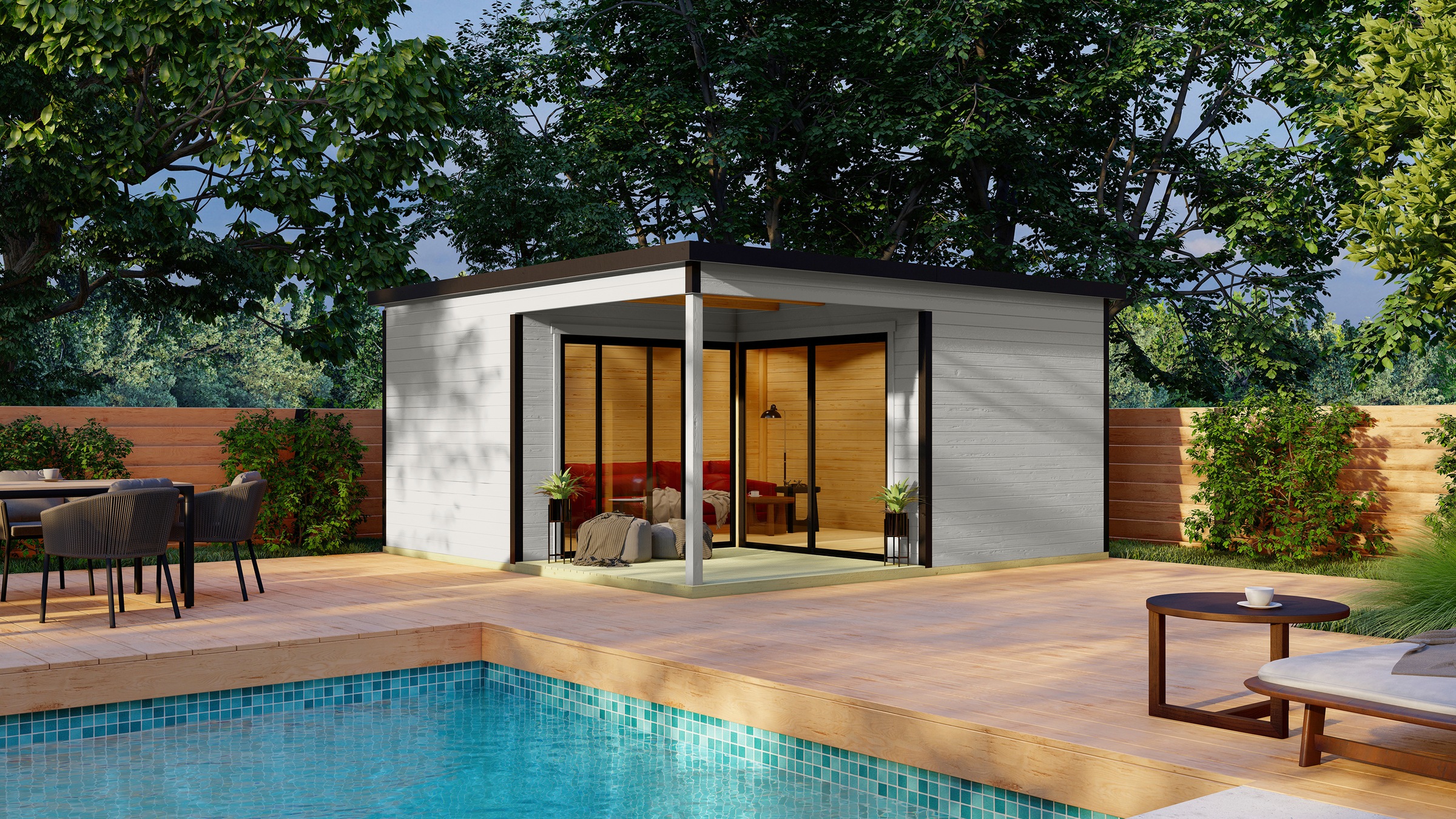 LASITA MAJA Gartenhaus »DOMEO 6 LOGGIA LICHTGRAU/ANTHRAZIT« mit Überdachung , Fundamentmass 5000 x 5000 , Lichtgrau