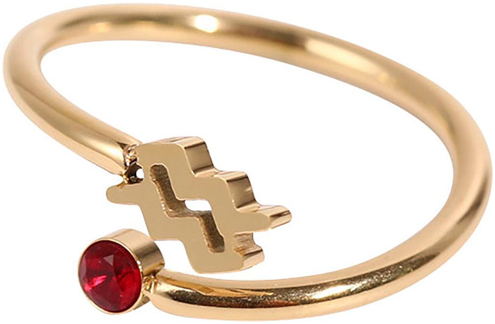 Fingerring FIRETTI "Schmuck Geschenk Damenring Sternzeichen", bunt (gelbgoldfarben, dunkelrot), Fingerringe, Damen, 5 g, Wassermann, Edelstahl, 1,2mm, Fingerring, Made in Germany - mit Zirkonia (synth.)