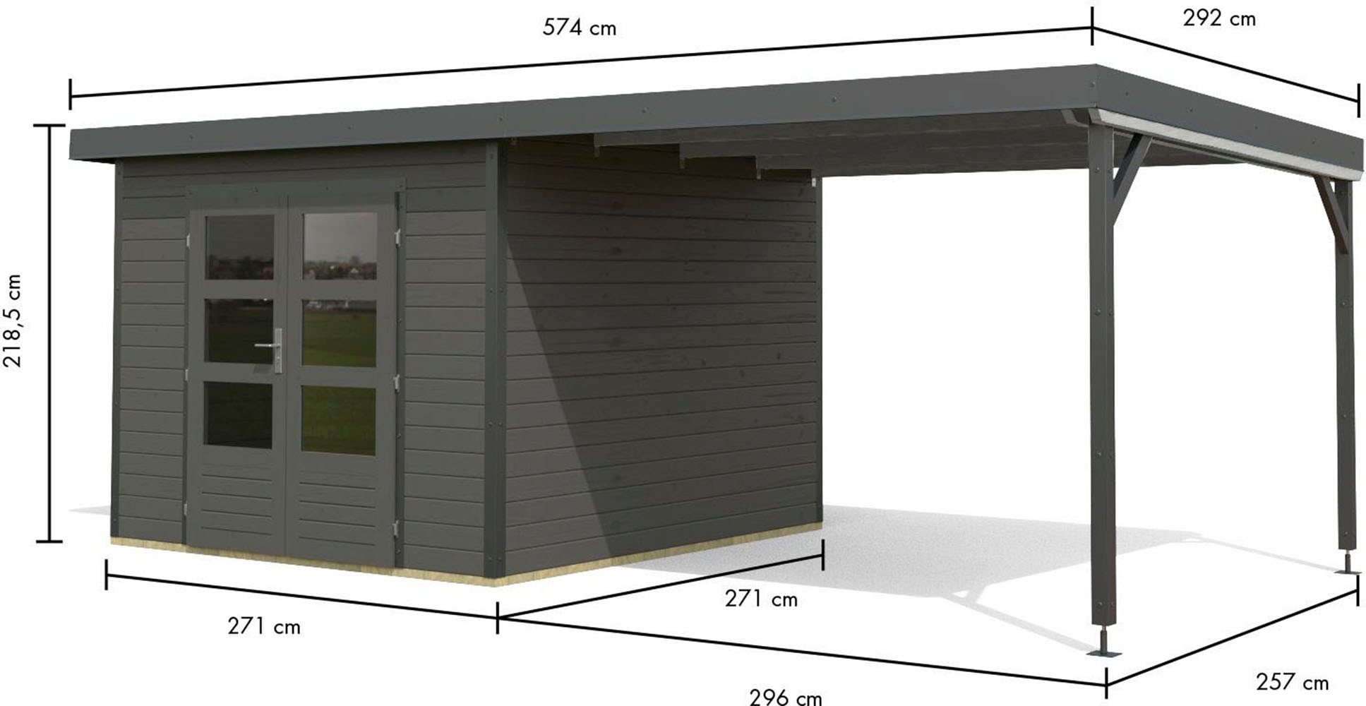 Karibu Gartenhaus »"Plutino B" SET, Anbaudach 3 m Breite«, terragrau-weiß, -staubgrau oder -anthrazit