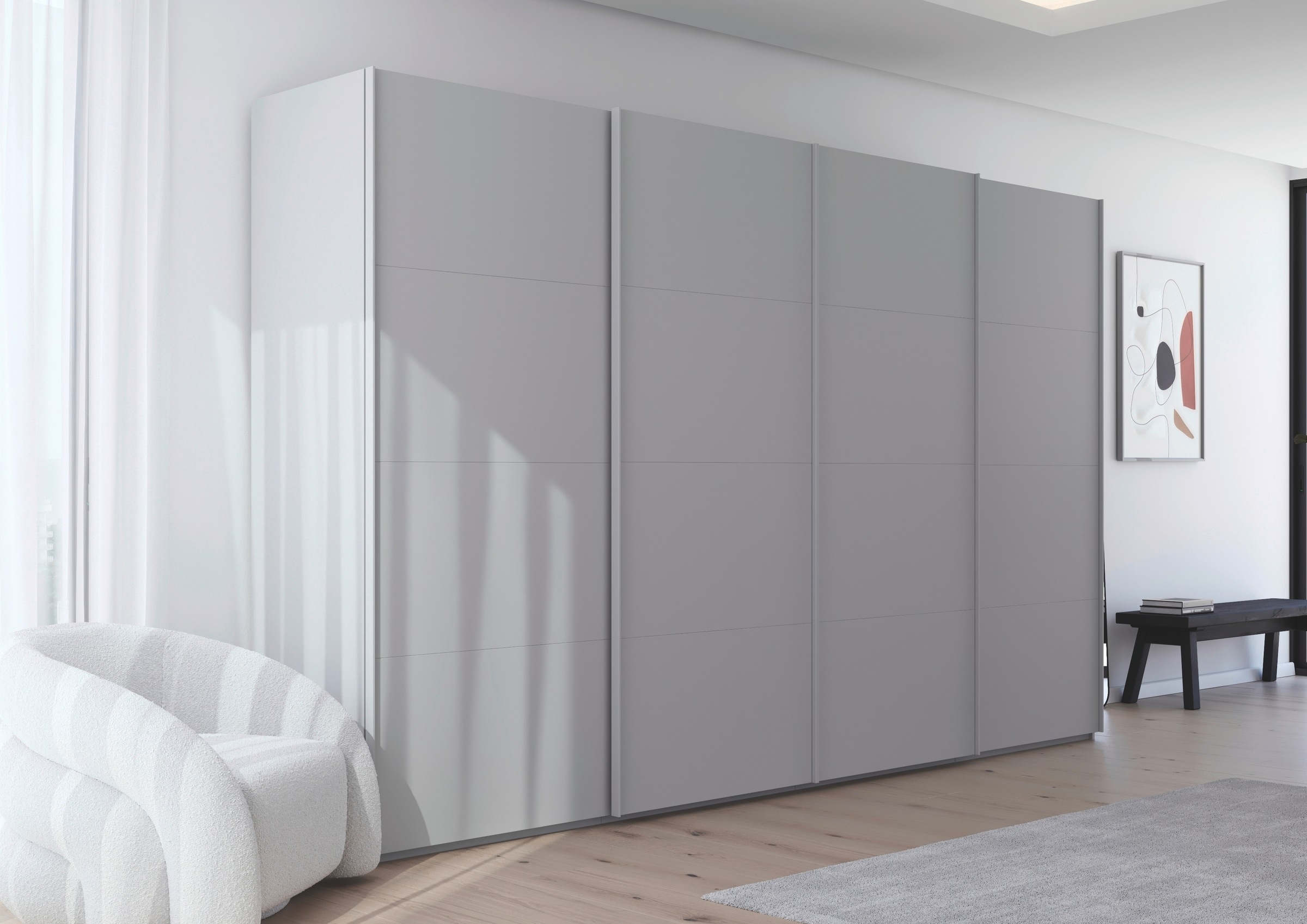 rauch Schwebetürenschrank »Kleiderschrank Schrank Garderobe Schlafzimmerschrank SCALE-FYRA«, edle viergeteilte Türen viele Farben und Griff-Farben MADE IN GERMANY