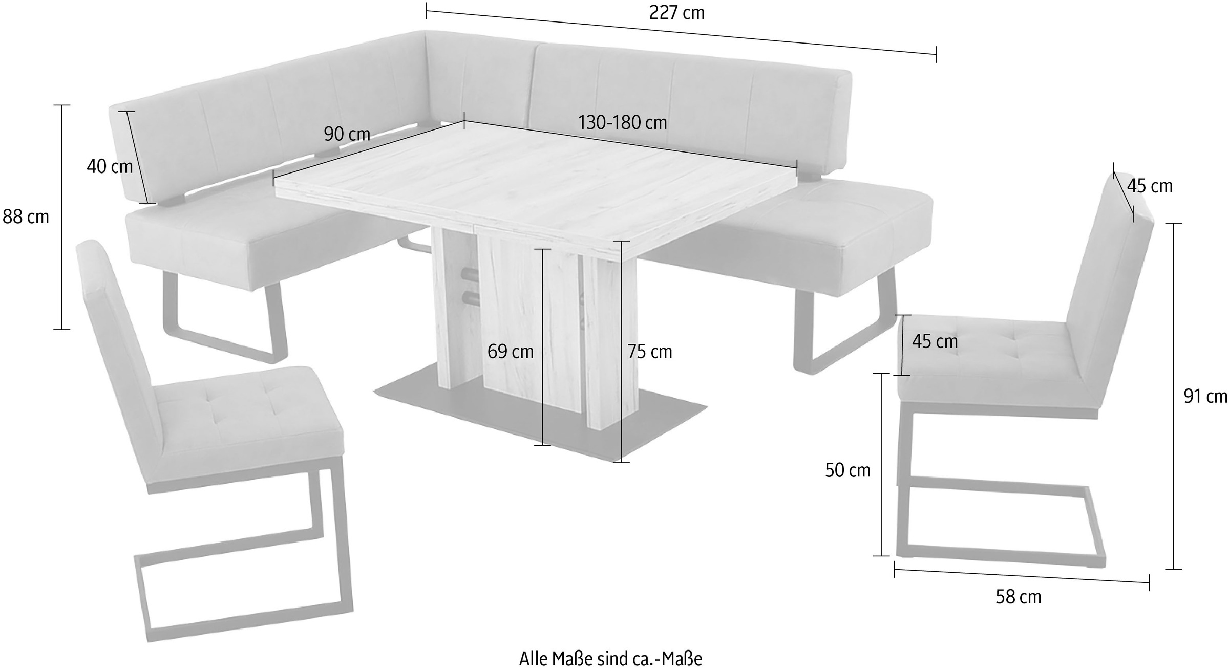 K+W Komfort & Wohnen Essgruppe »Spider II«, (4 tlg.), langer Schenkel wahweise in 2 Breiten, 2 Freischwinger, 1 Tisch