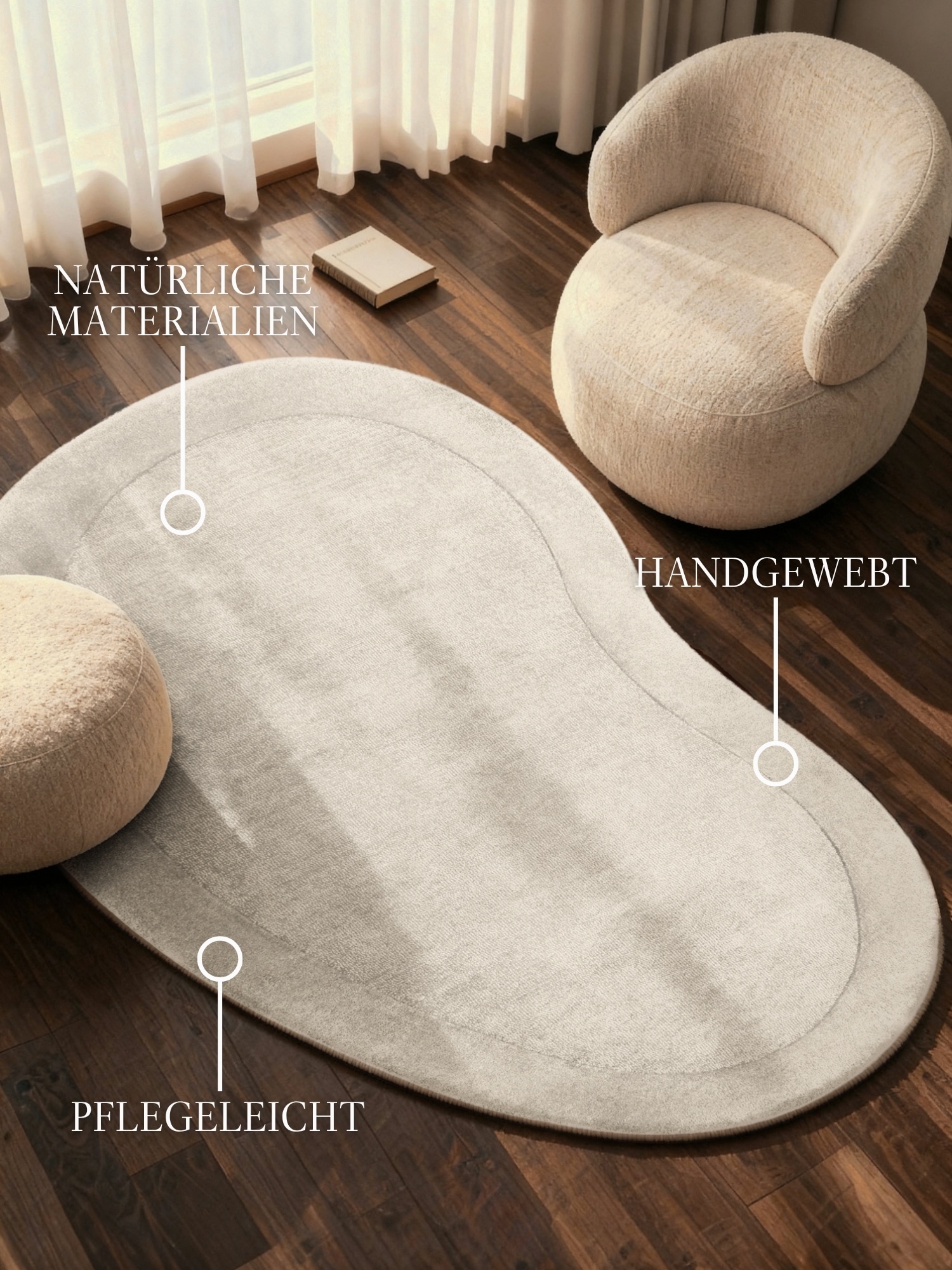 Villeroy & Boch Teppich »Wollteppich Kivi« rechteckig 17 mm Höhe Handgewebt, Wolle, Bordüre, Einfarbig, Läufer, Wohnzimmer, Organisch
