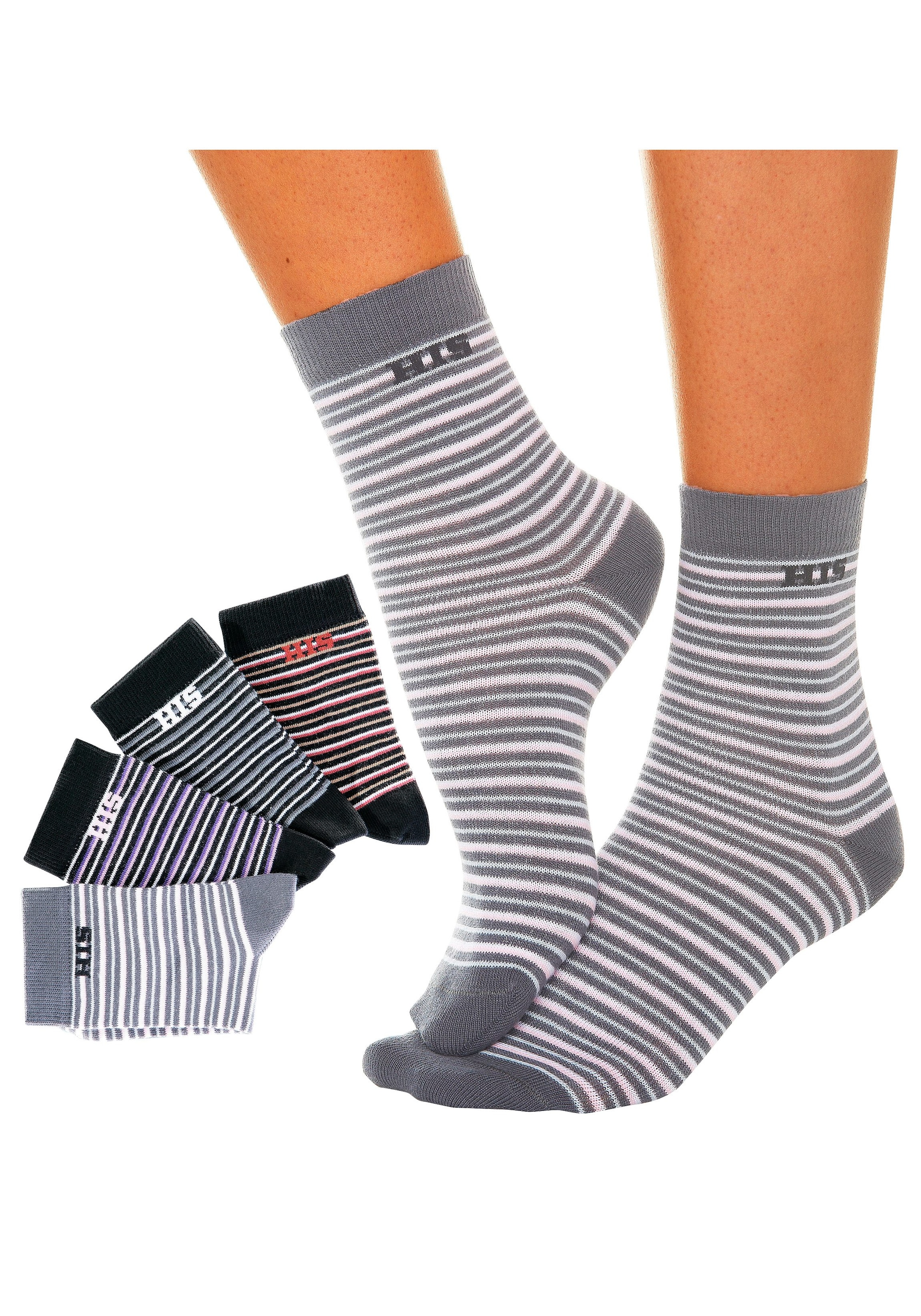 H.I.S Basicsocken, (Set, 4 Paar), mit eingestricktem Markenlogo