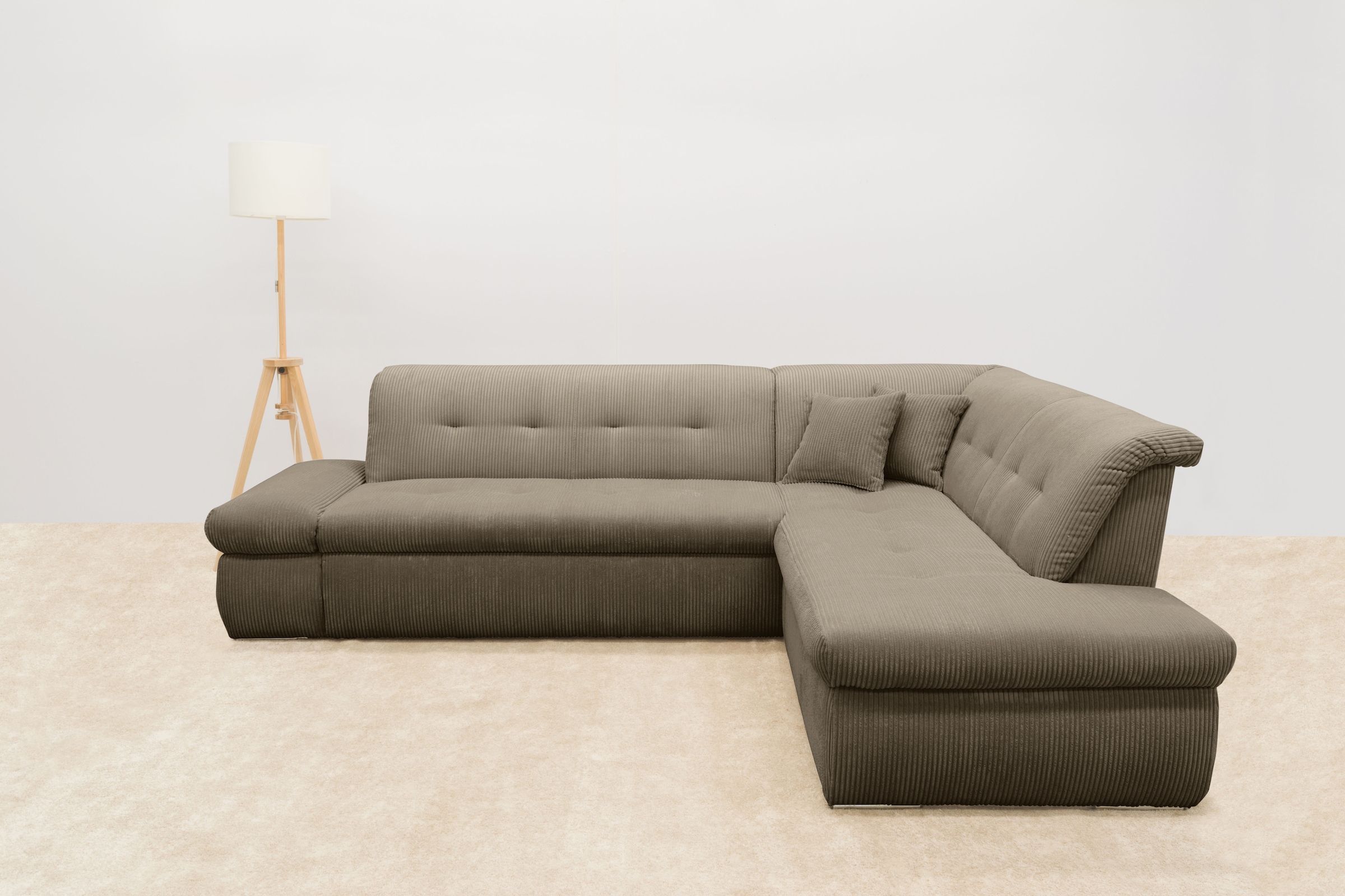 DOMO collection Ecksofa "MORIC 273x216 cm, L-Form, auch in Cord" wahlweise mit Bettfunktion und Armlehnenverstellung, auch in Cord