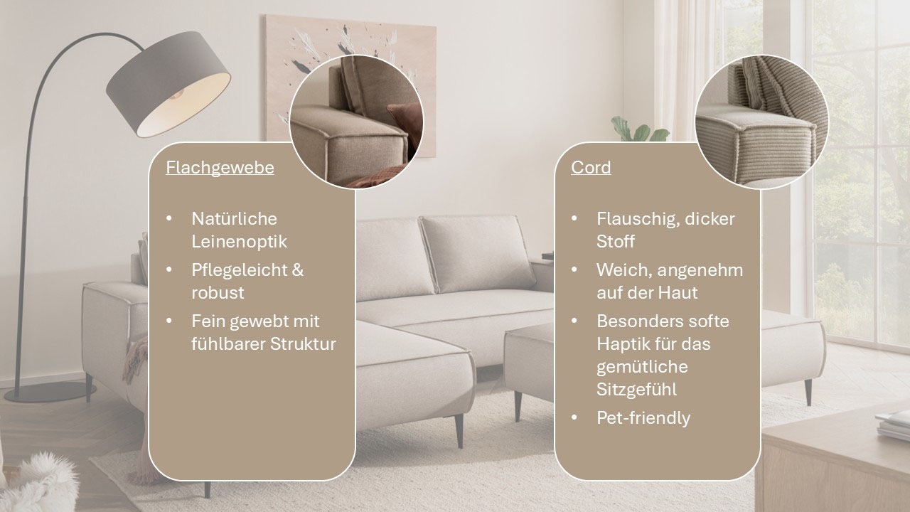 Home affaire Ecksofa »TVINNU, L-Form, 275cm, in Cord und Leinenoptik« wahlweise Recamiere rechts/links, schwarze Füße, bequemer Sitzkomfort