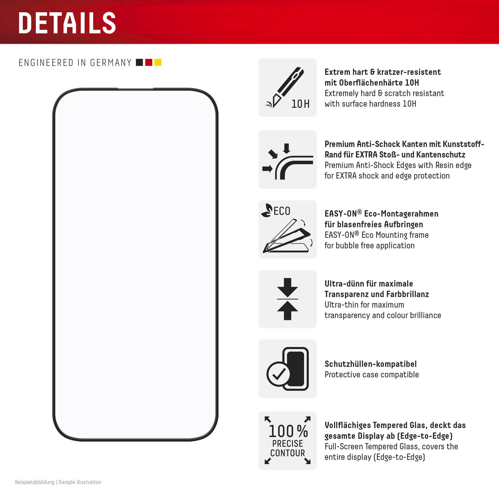 Displex Displayschutzglas »Premium Glass Full Cover«, für Apple iPhone 16, (1 St.), Displayschutzfolie, Schutzfolie, Bildschirmschutz, kratz- & stoßfest